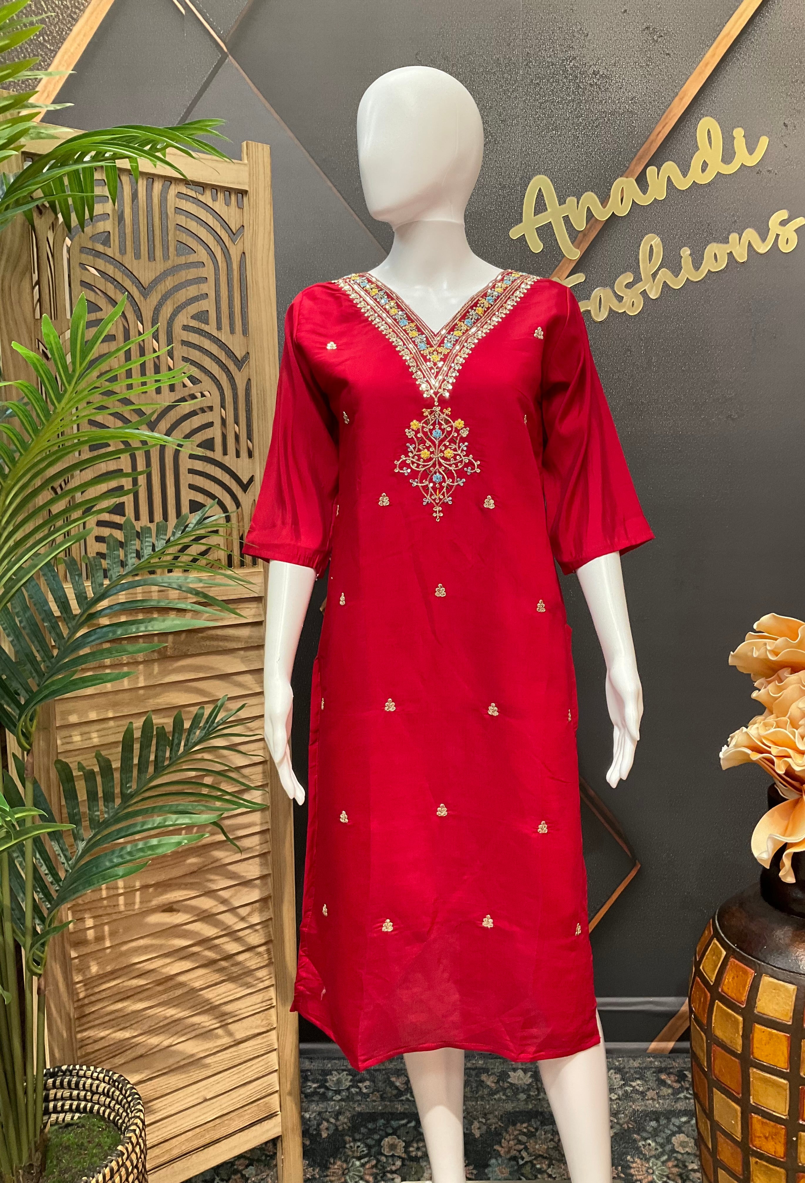Red Embroidery work Kurti