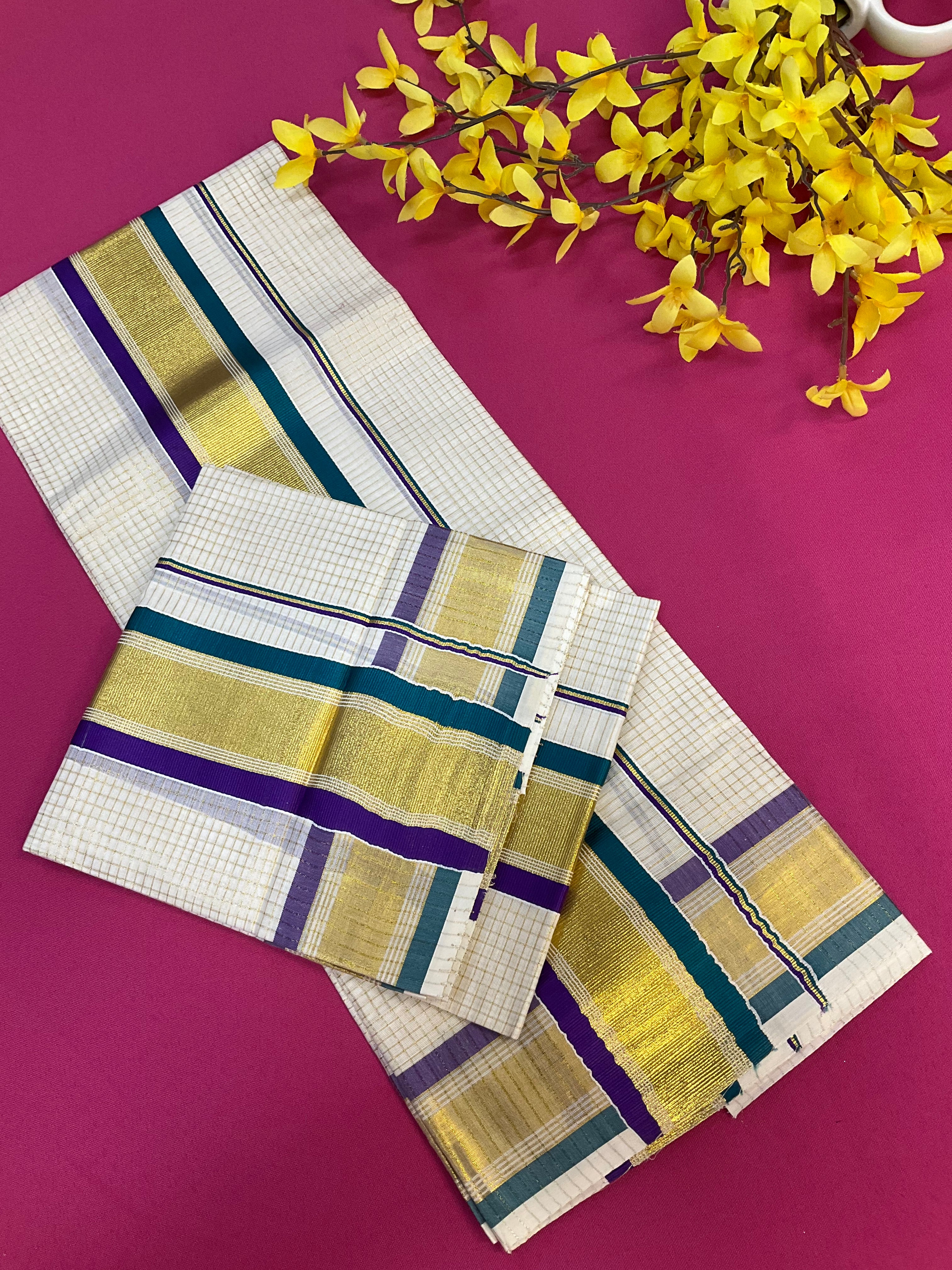 Kerala Checks Set Mundu Sarees -  - Anandi Fashions