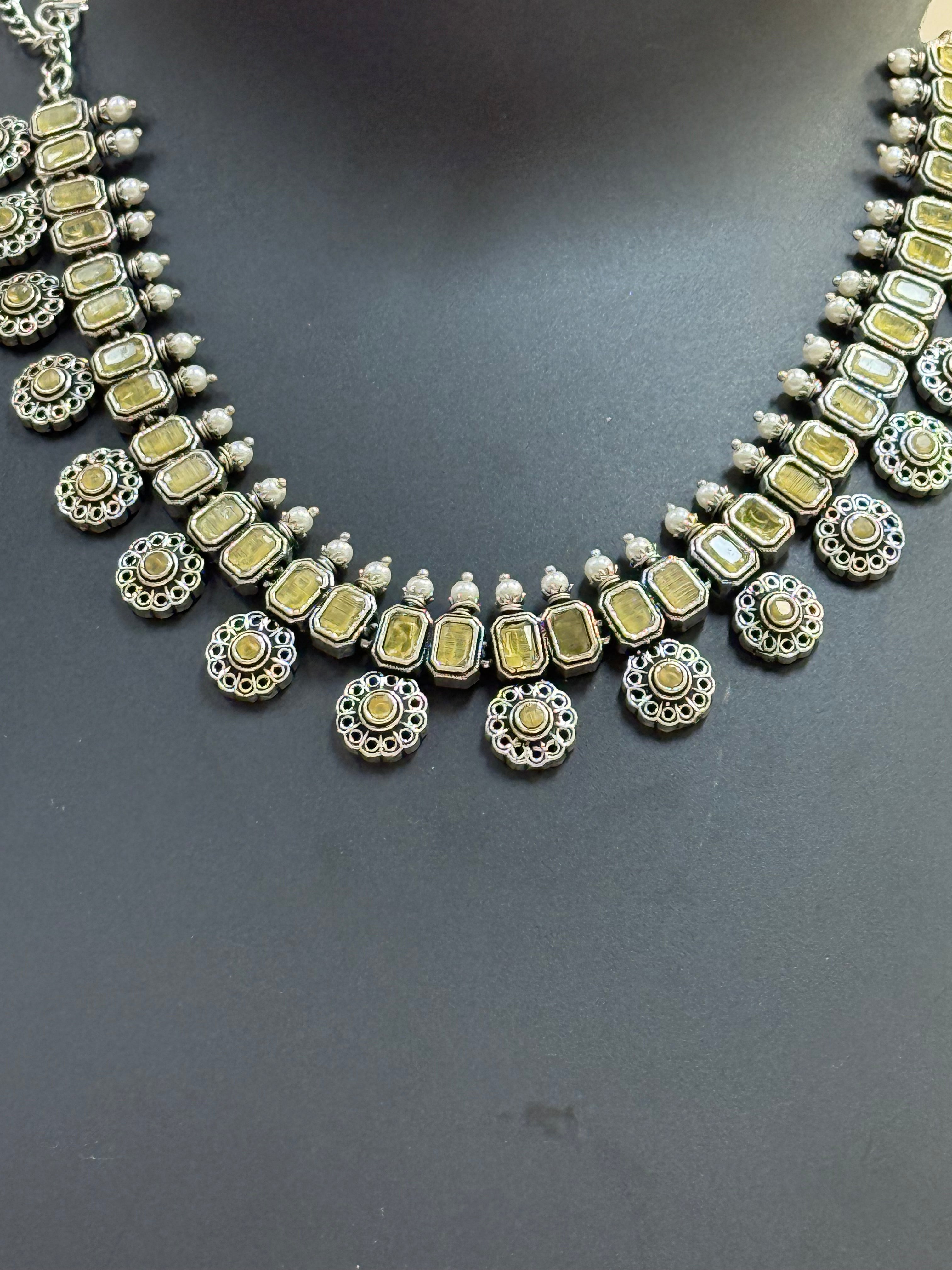 Yellow Stones German Silver Necklace set