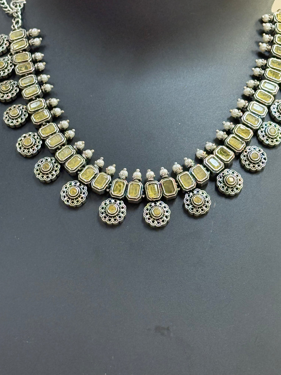 Yellow Stones German Silver Necklace set