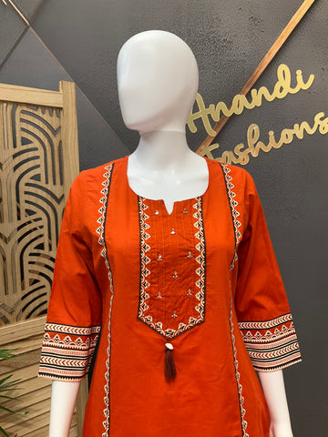 Orange -Pure Cotton Short Kurti