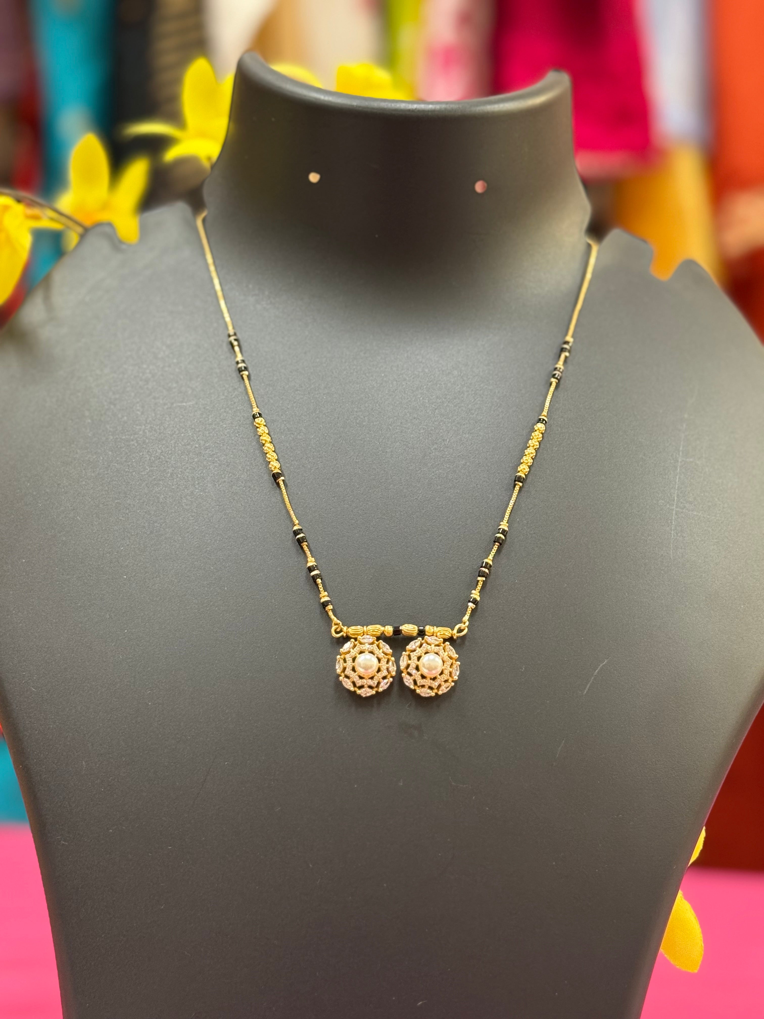Black Beads with CZ Pendant- Design 2