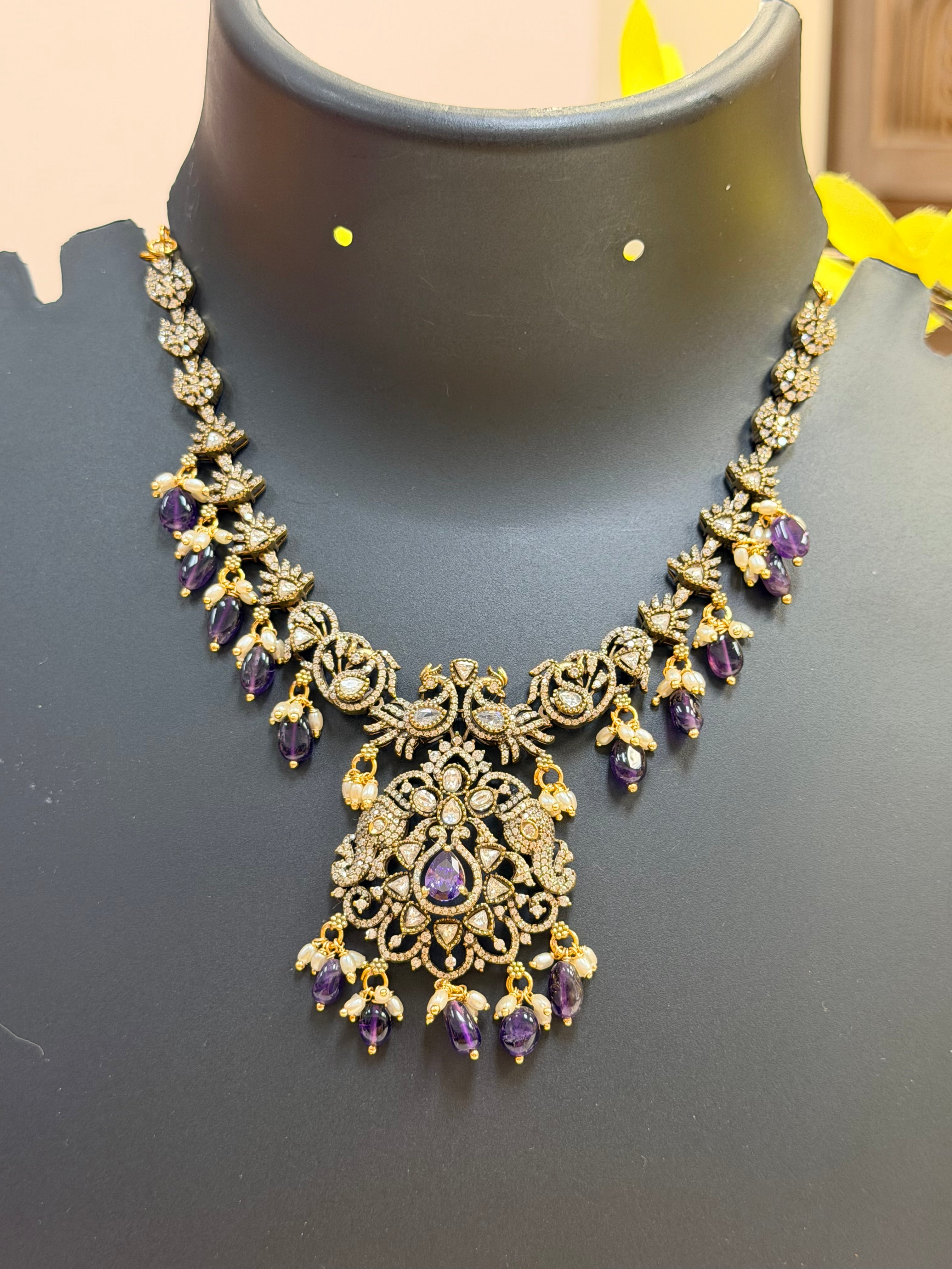 Victorian Necklace set with Purple Monalisa Beads