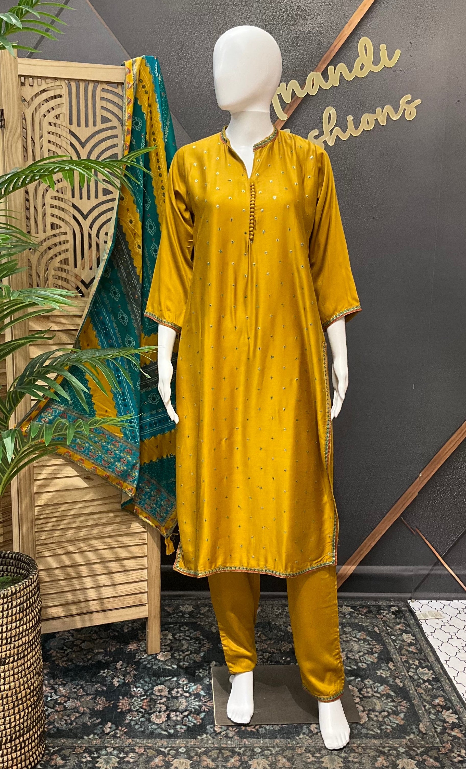 Size 38- Mustard Yellow Pure Gajji Silk Kurti set