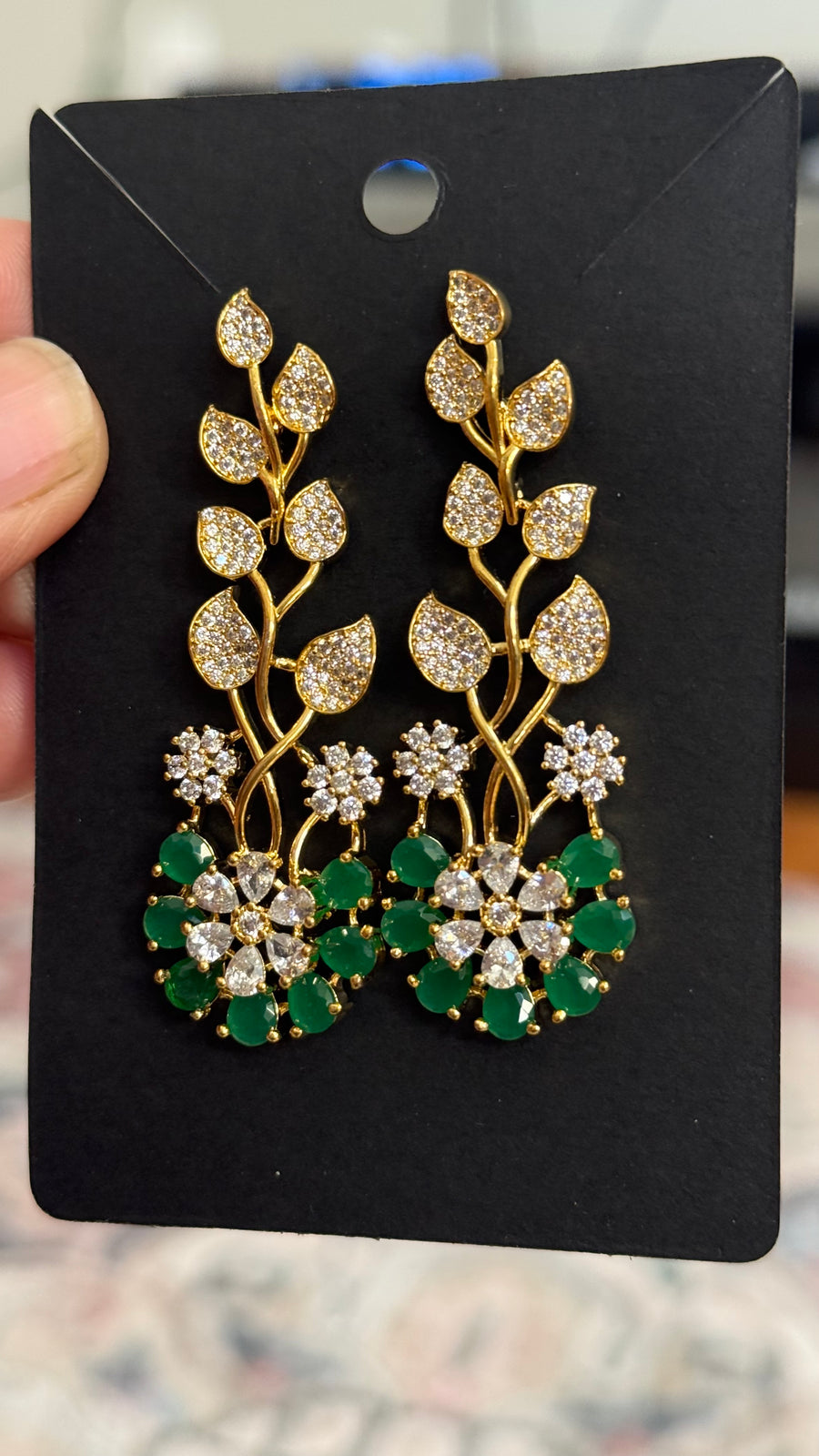 CZ Earrings with Emerald Stones - Jewelry - Earrings - Anandi Fashions