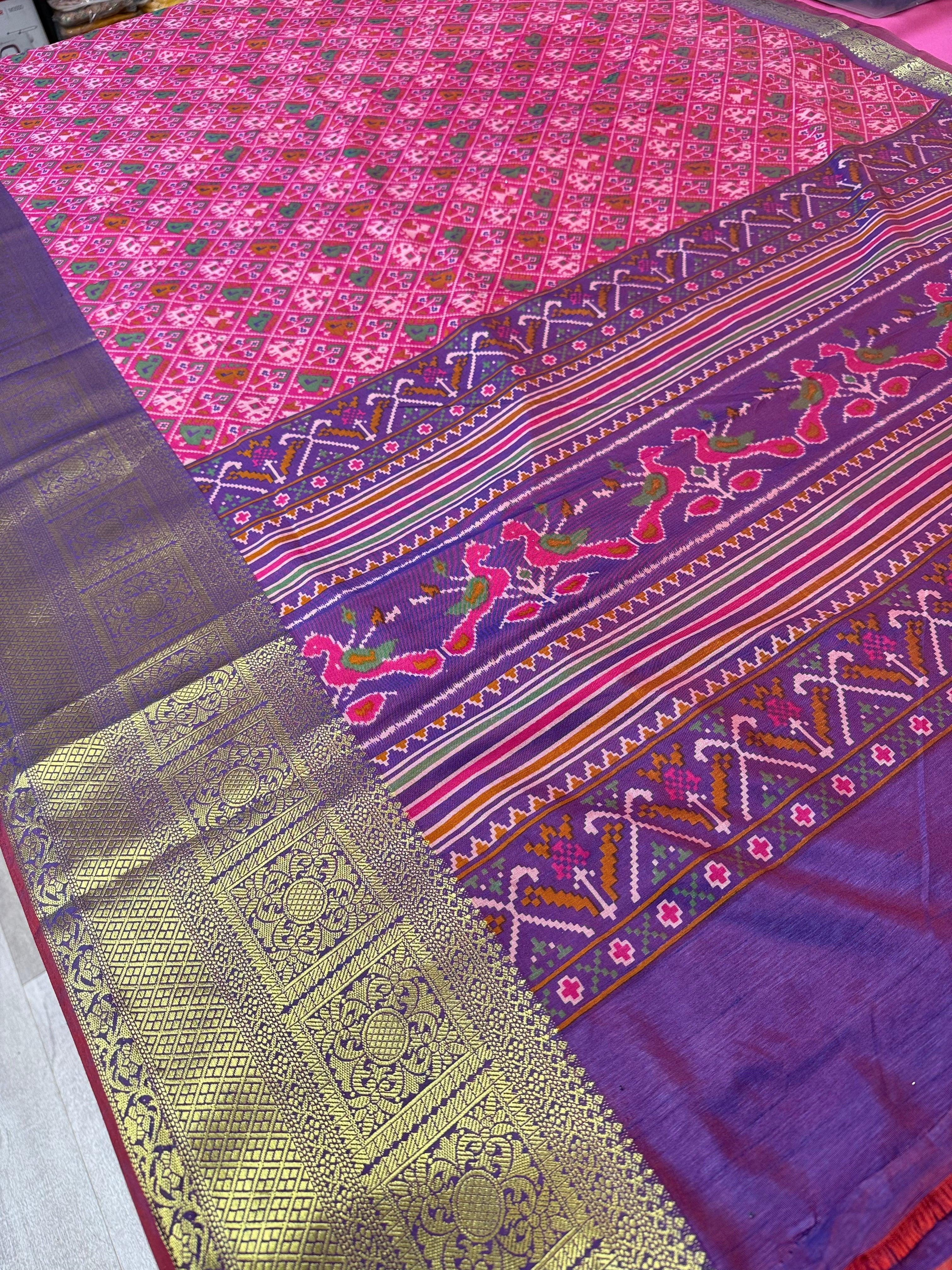 Pink Patola Saree - Lightweight Semi Silk