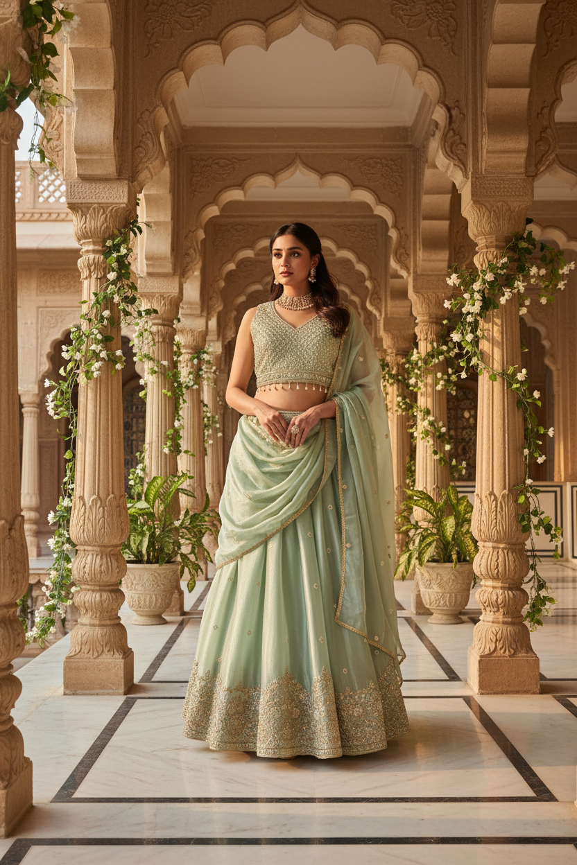 Pastel Green Party Wear Lehenga set