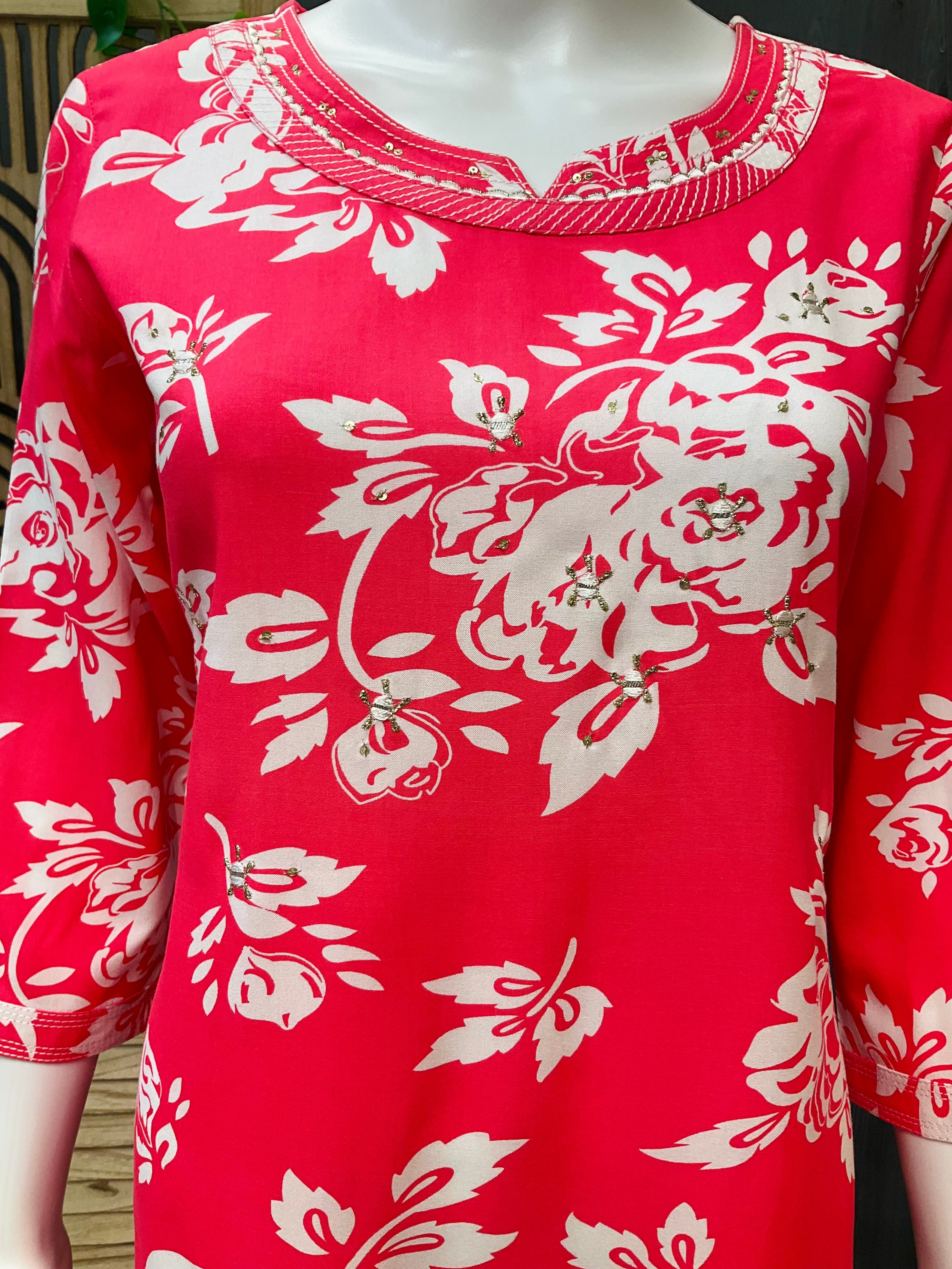 Pure Cotton-Bright Pink Floral kurti