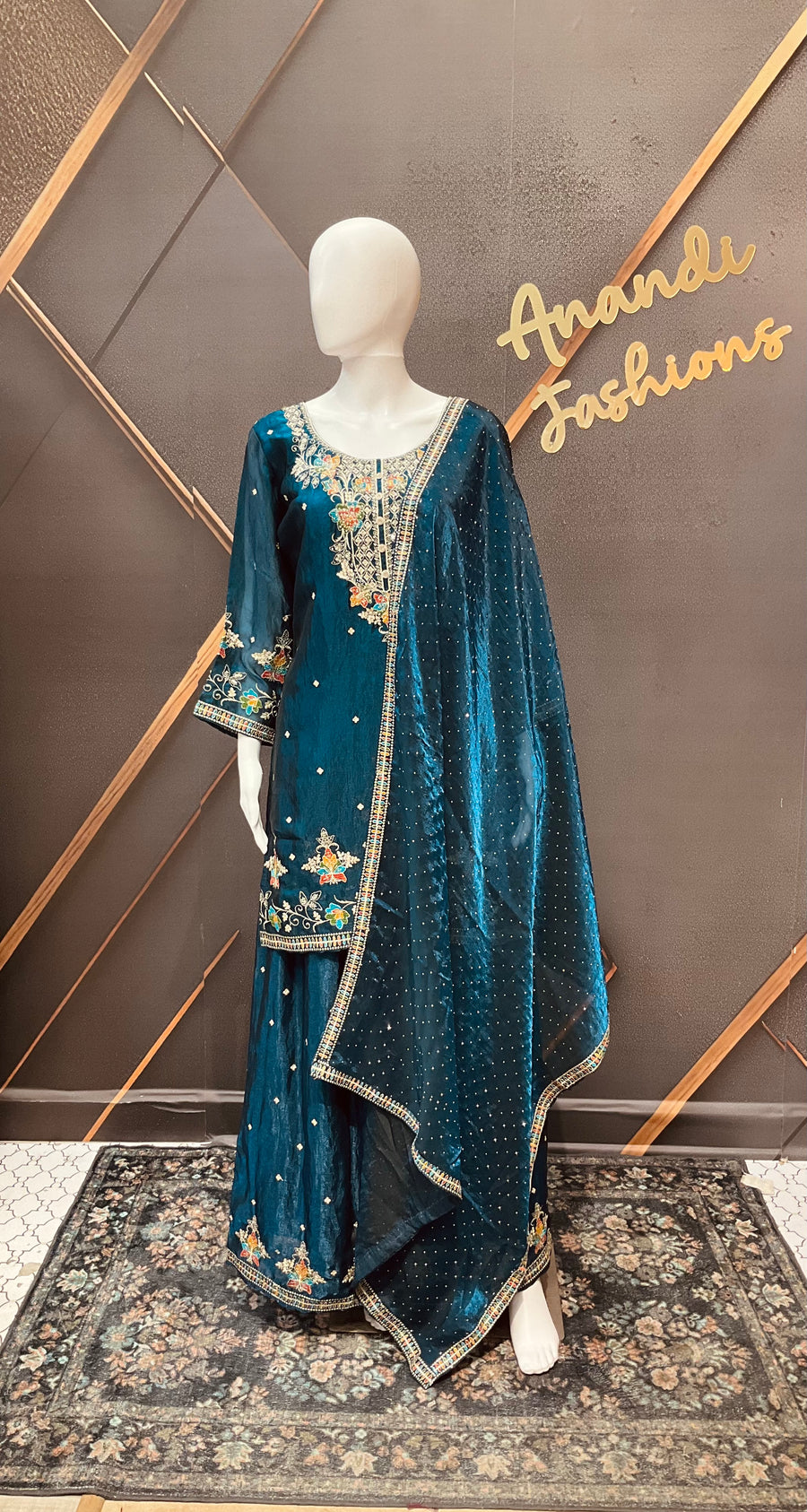 Teal Blue Party Wear Palazzo set