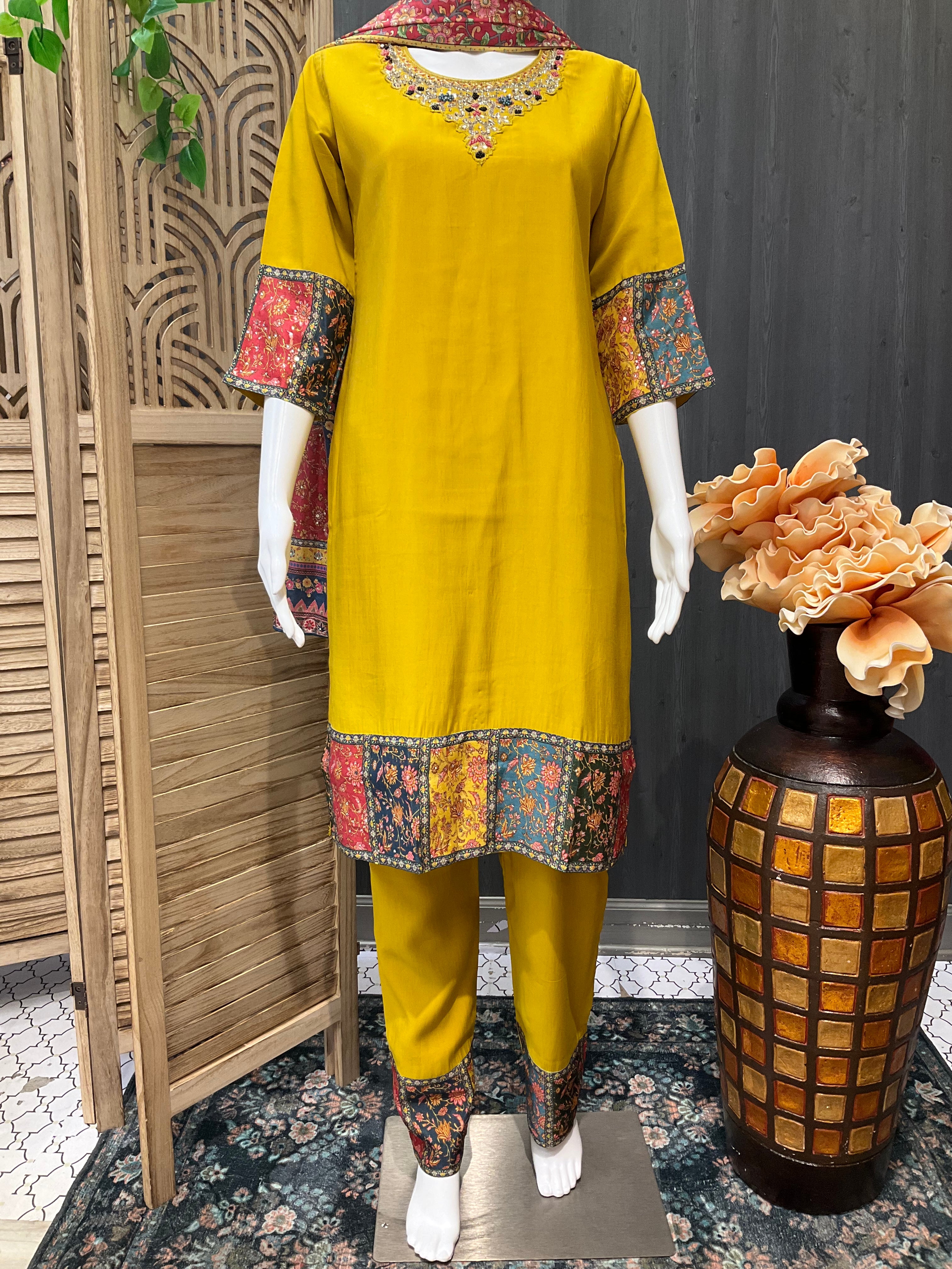 Teen Girls/size 40 - Party Wear Chudidhar set with Multicolor Dupatta