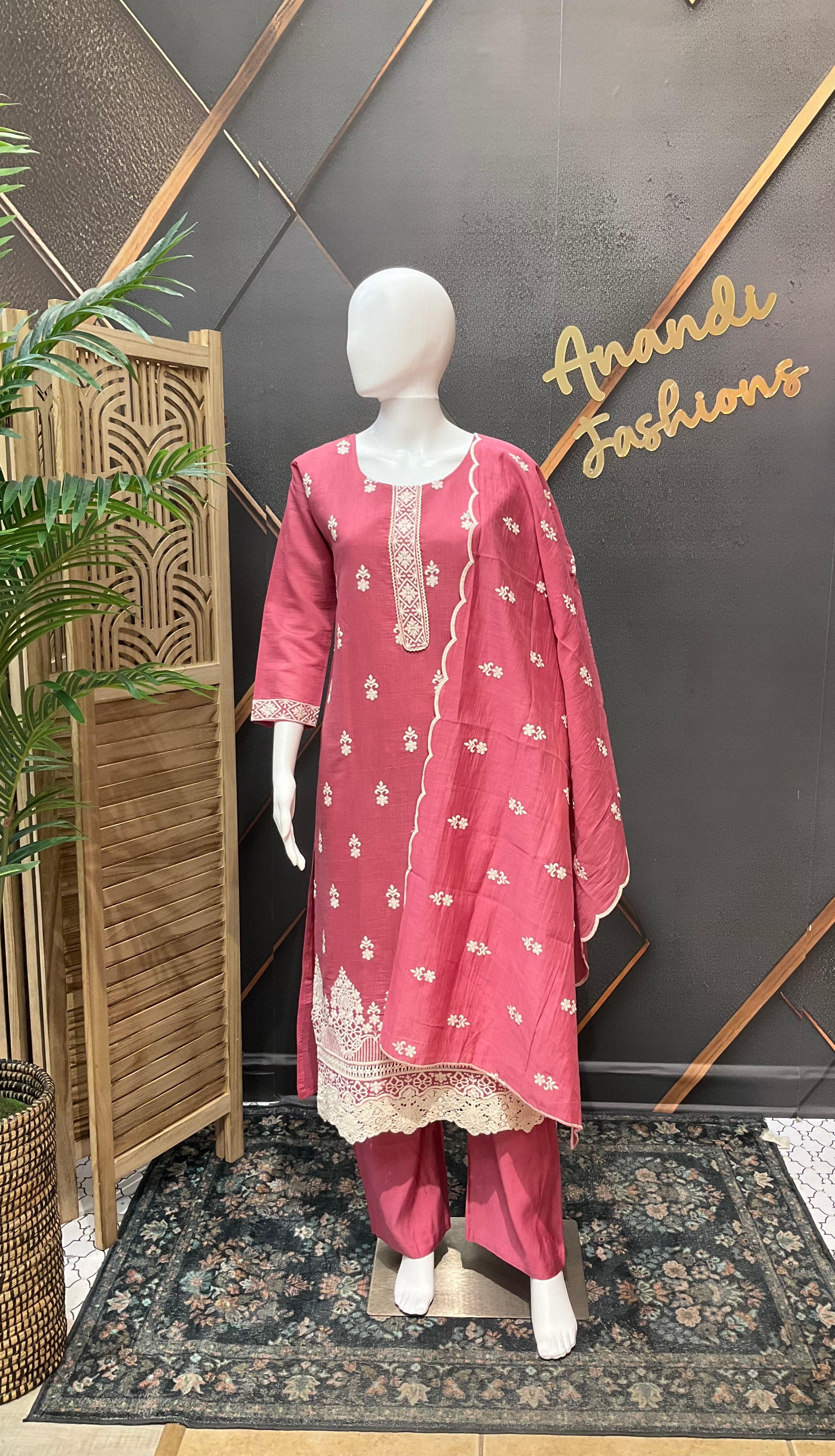 Plus size Pink Mul Chanderi kurti set
