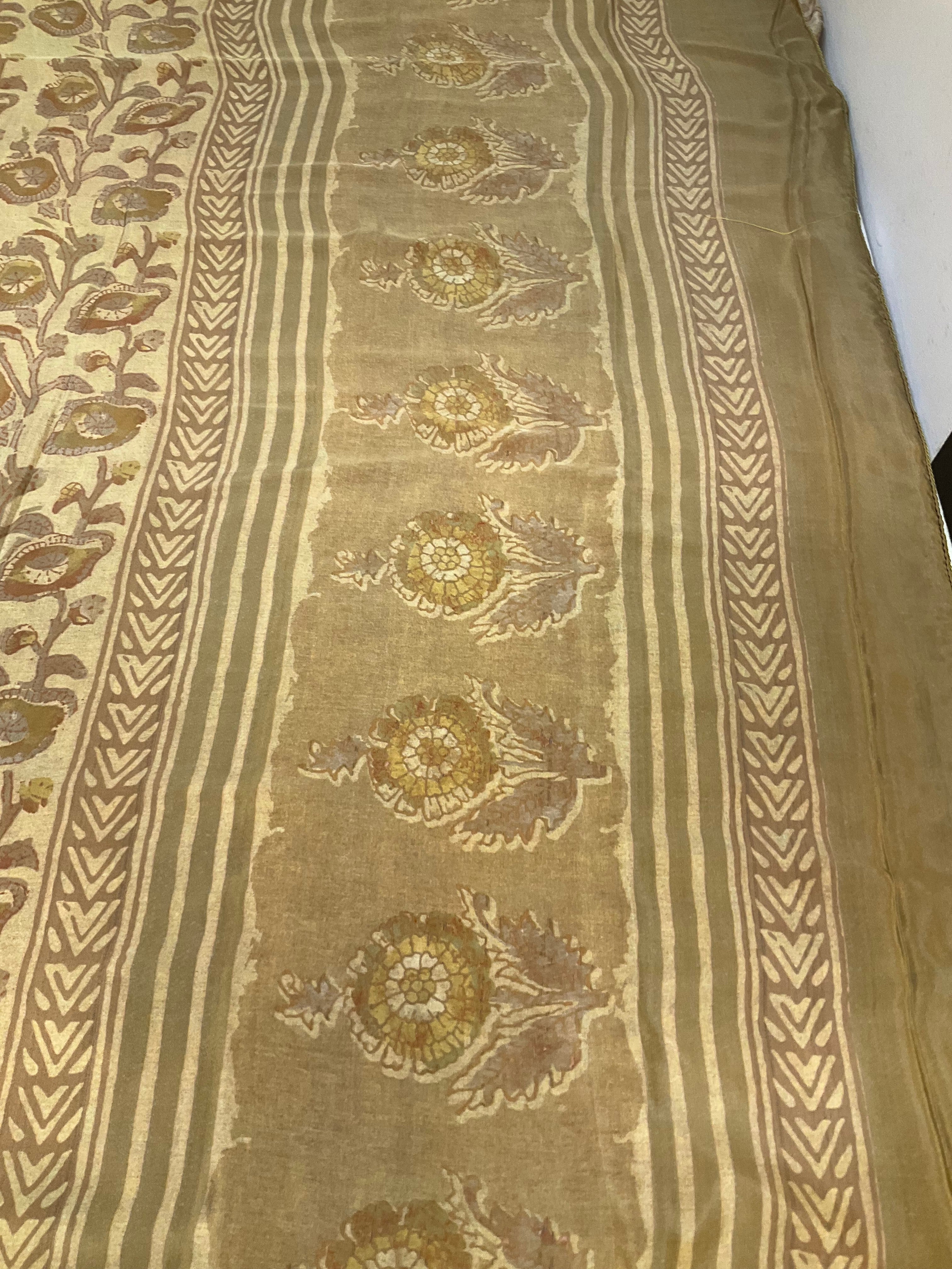 Olive Green Crape Silk Saree with stitched blouse