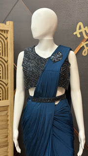 Teal Blue Ready to wear saree
