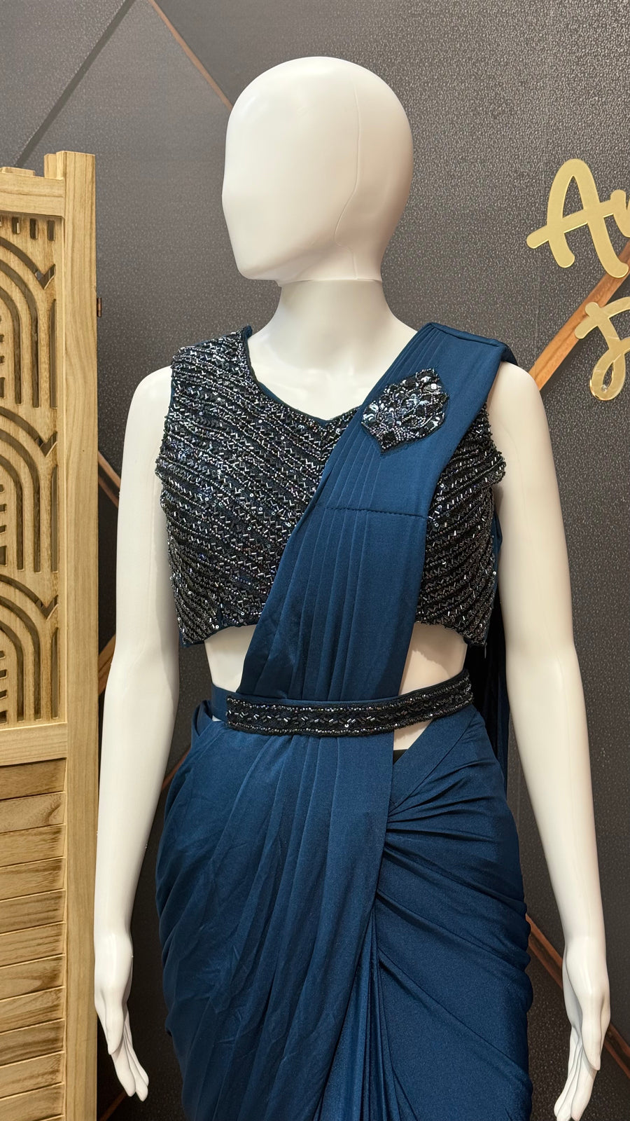 Teal Blue Ready to wear saree