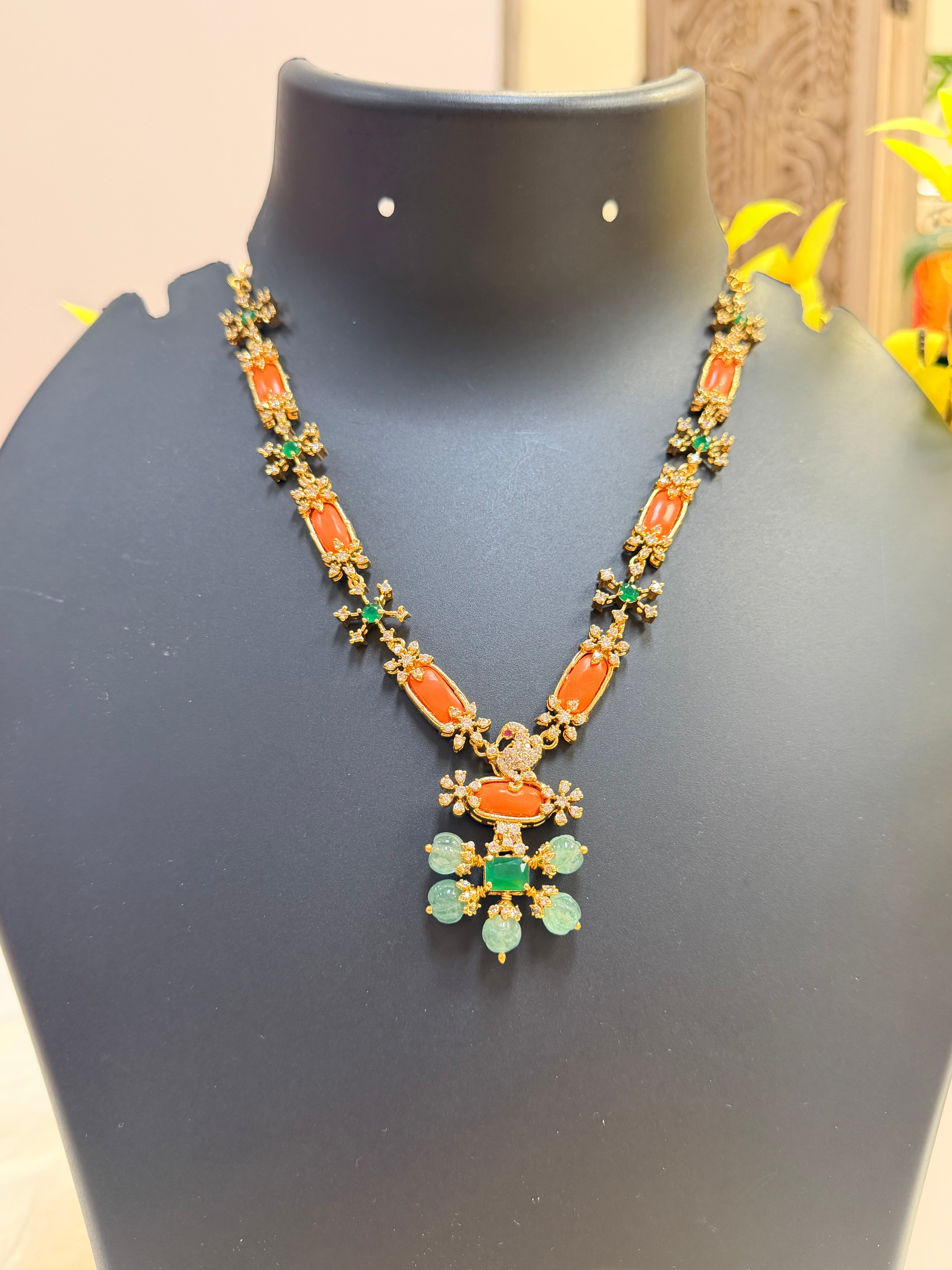 Coral Capsule- Necklace set with Pumpkin Beads