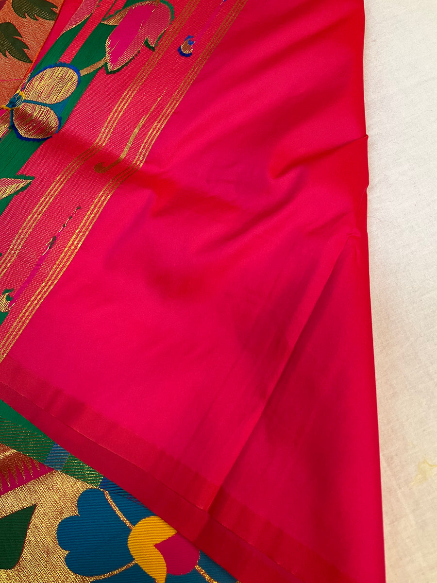 Pink Semi Silk Paithani Saree