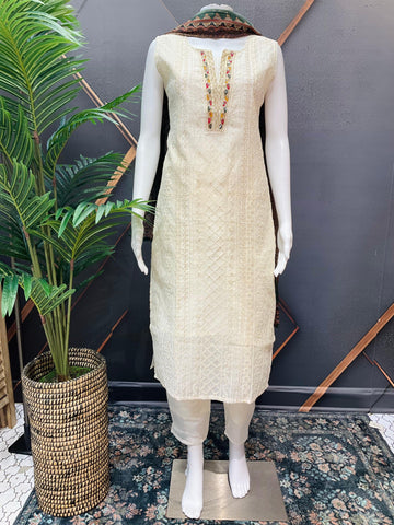 Half White Party Wear Kurti Set - Digital Print Dupatta