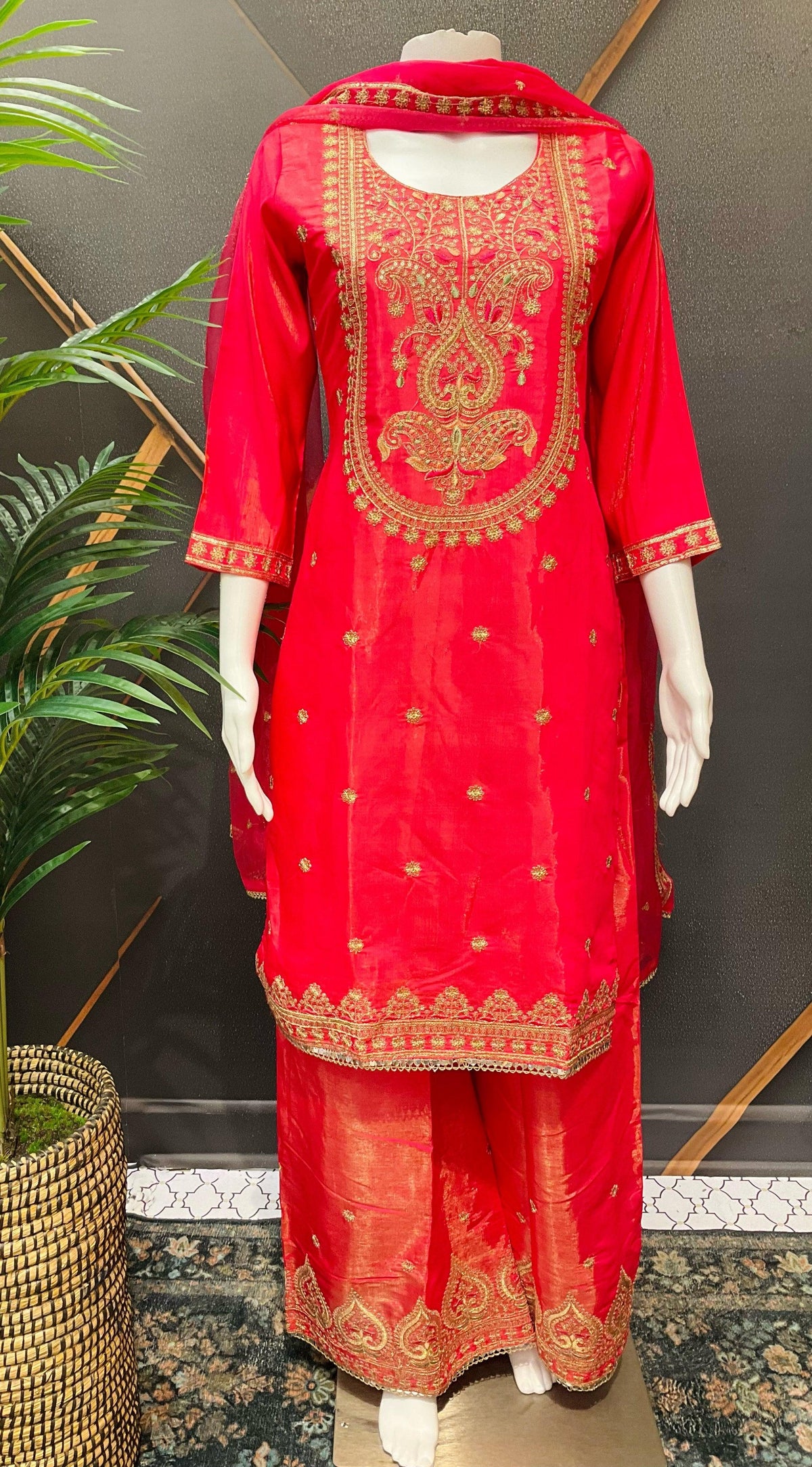 Pink Shimmery Silk Party Wear Sharara Set Size 40 - Embroidery Work
