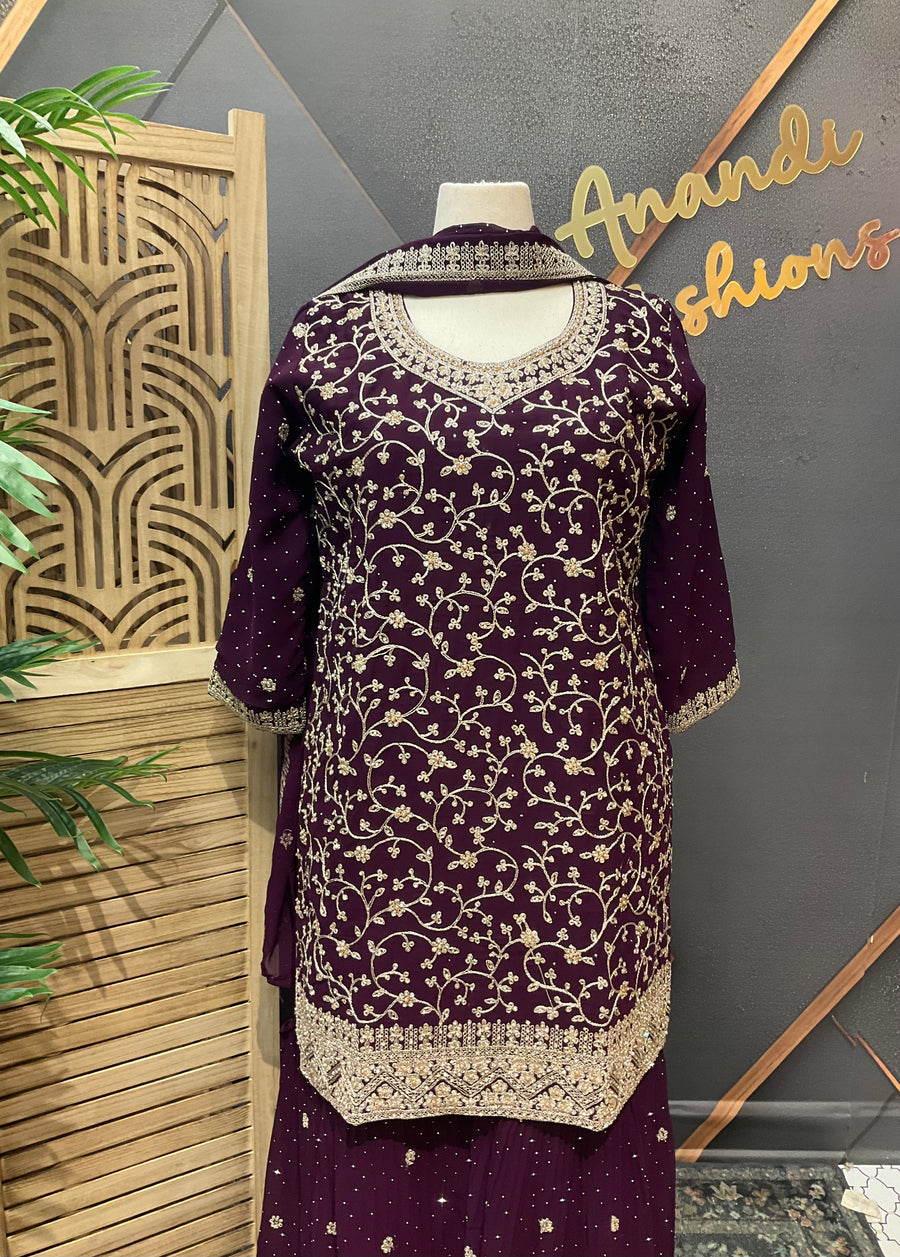 Party Wear Wine Sharara set