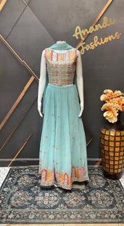 Teenage Girls Blue Georgette Lehenga Set