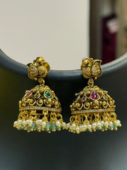 Antique Finish Peacock Guttapusalu Jhumkas/Earrings