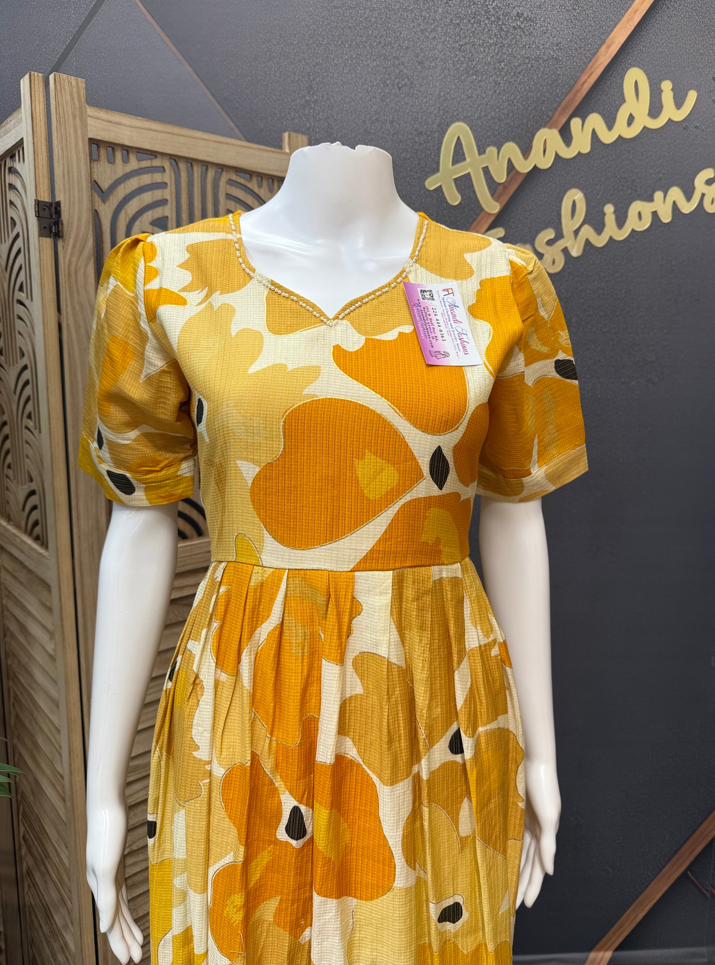 Yellow Shade - Mid Length Patterned Dress/Kurti