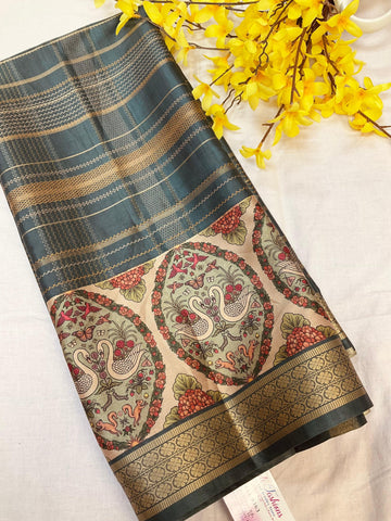Light Weight Fancy Silk Saree with Animal Design Border