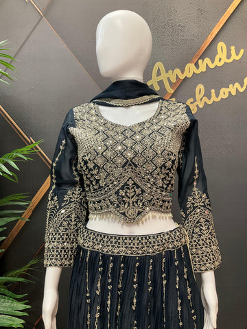 Shimmery Lehenga Set with Heavy Work - Dark Color Party Wear