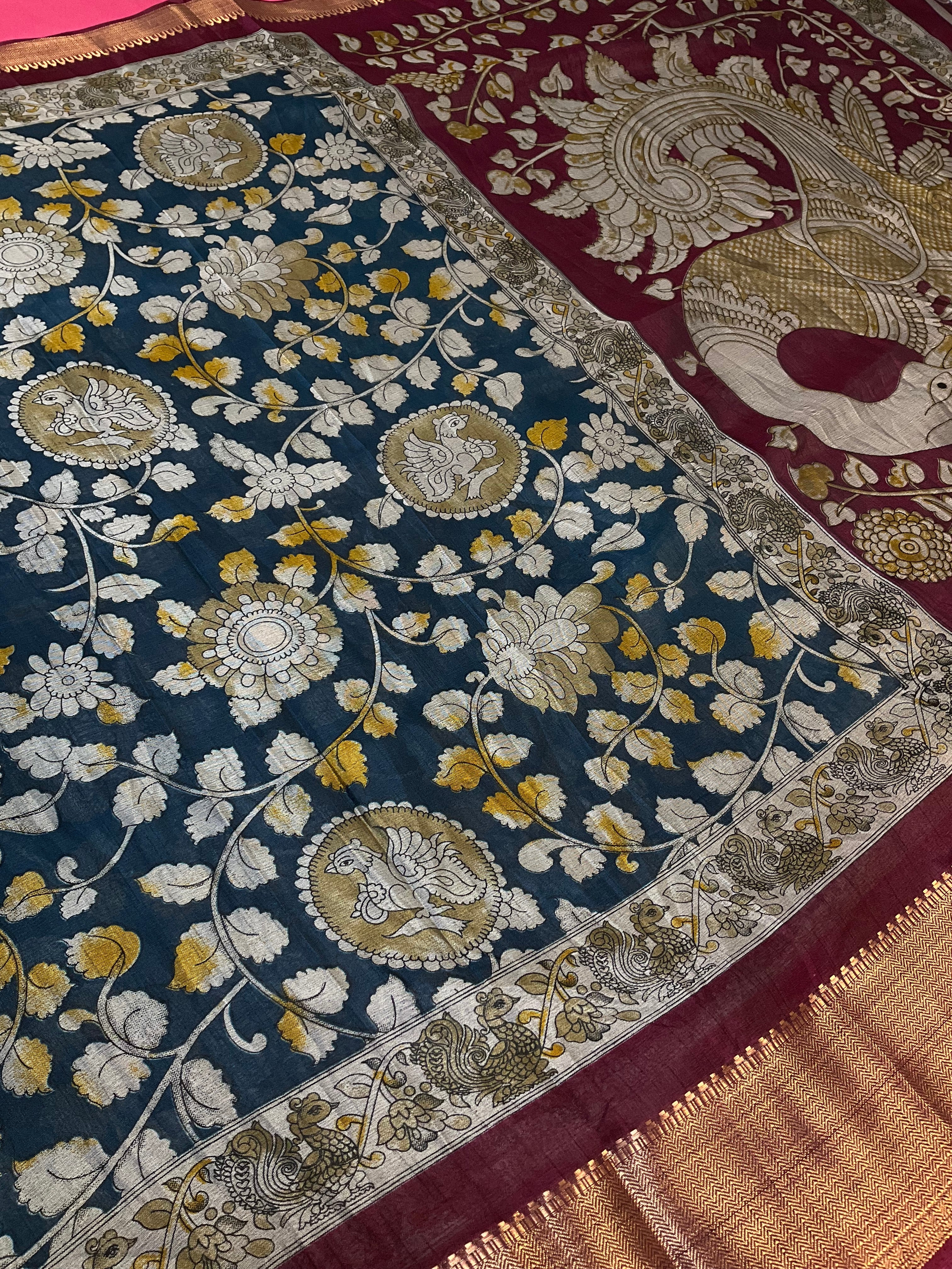 Printed Kalamkari Semi Silk Saree