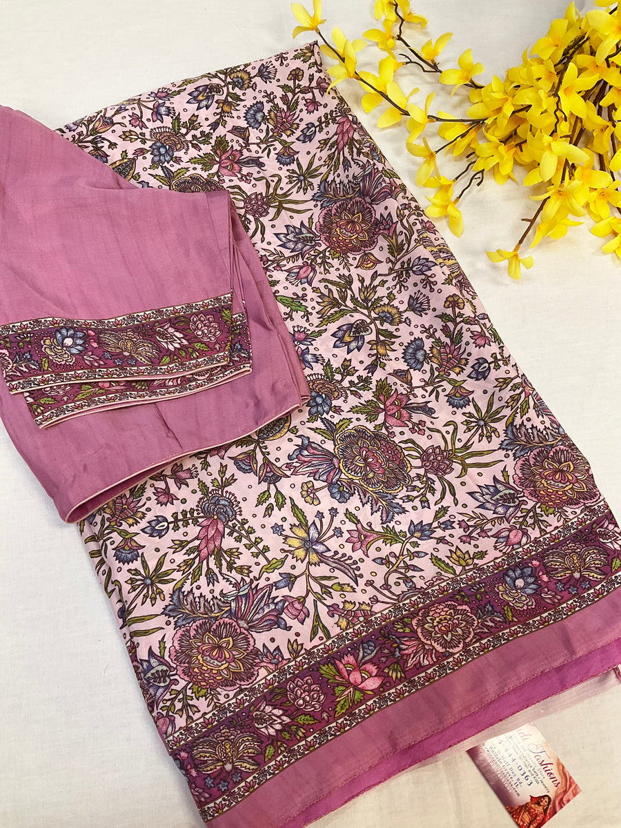 Crape Silk Floral Saree with stitched blouse