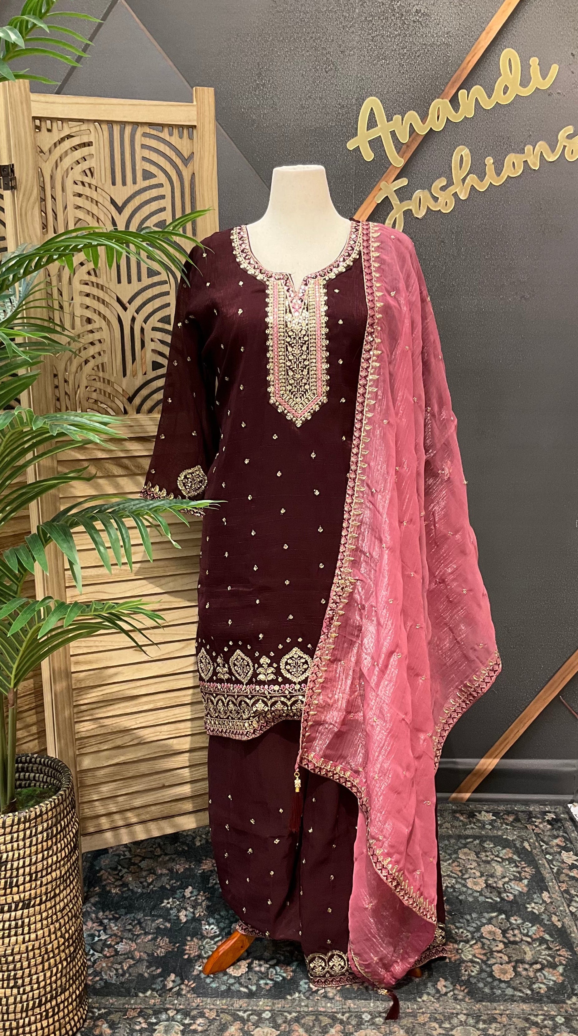 Women’s Plus Size Wine Palazzo Sets