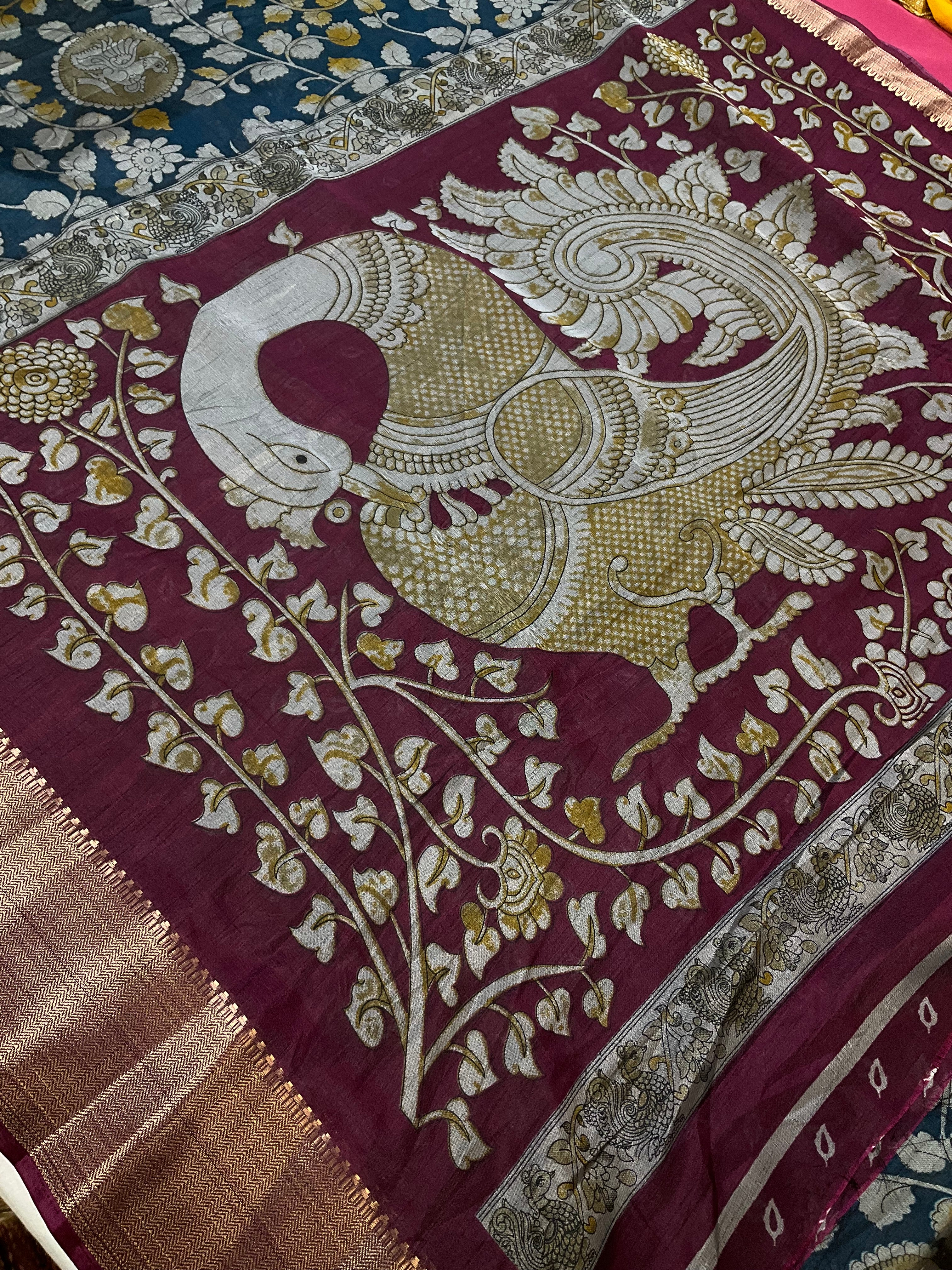 Printed Kalamkari Semi Silk Saree