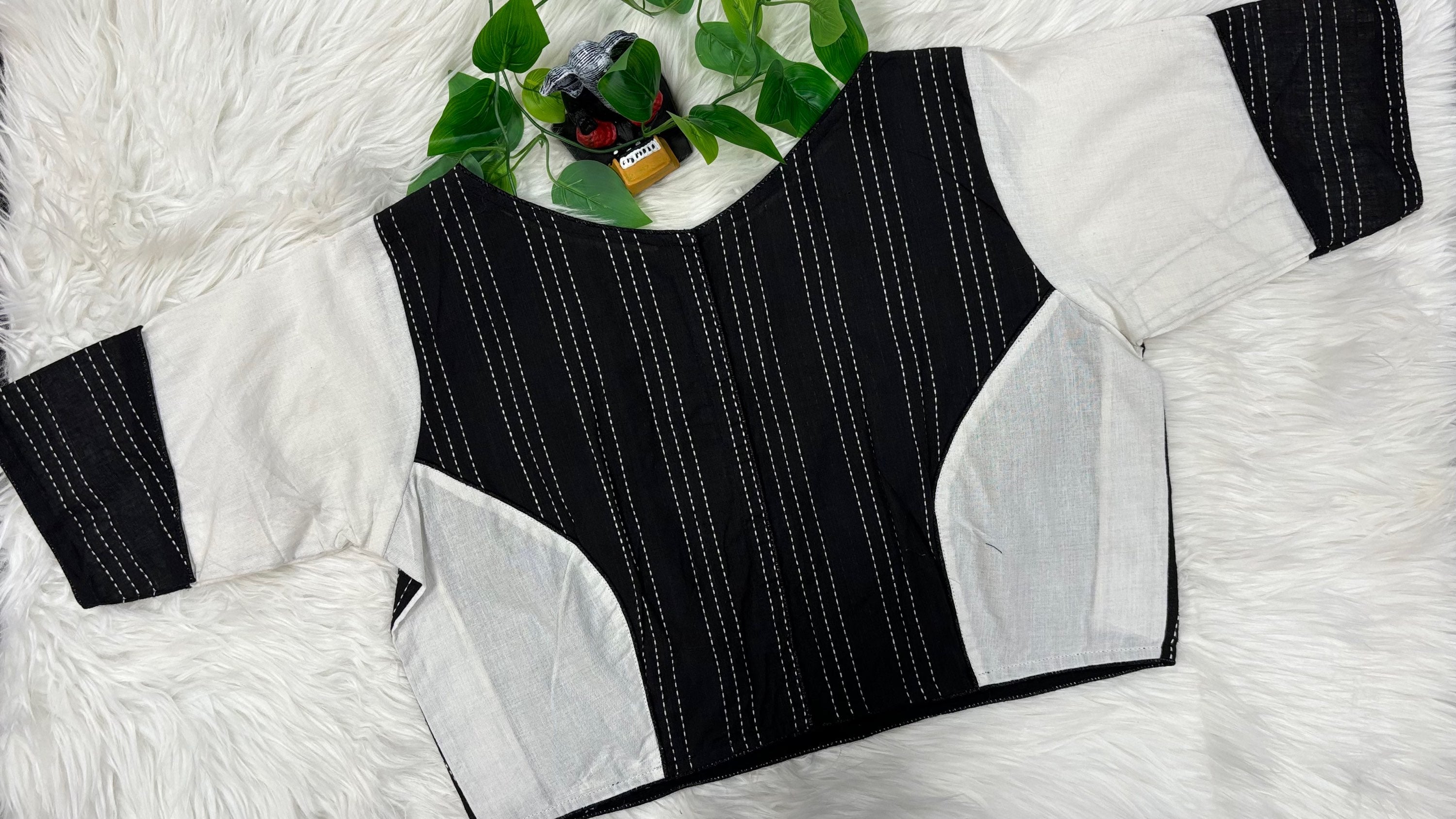 Cotton Blouse - Pure Cotton White & black combination Front opening - Size 40 image 1