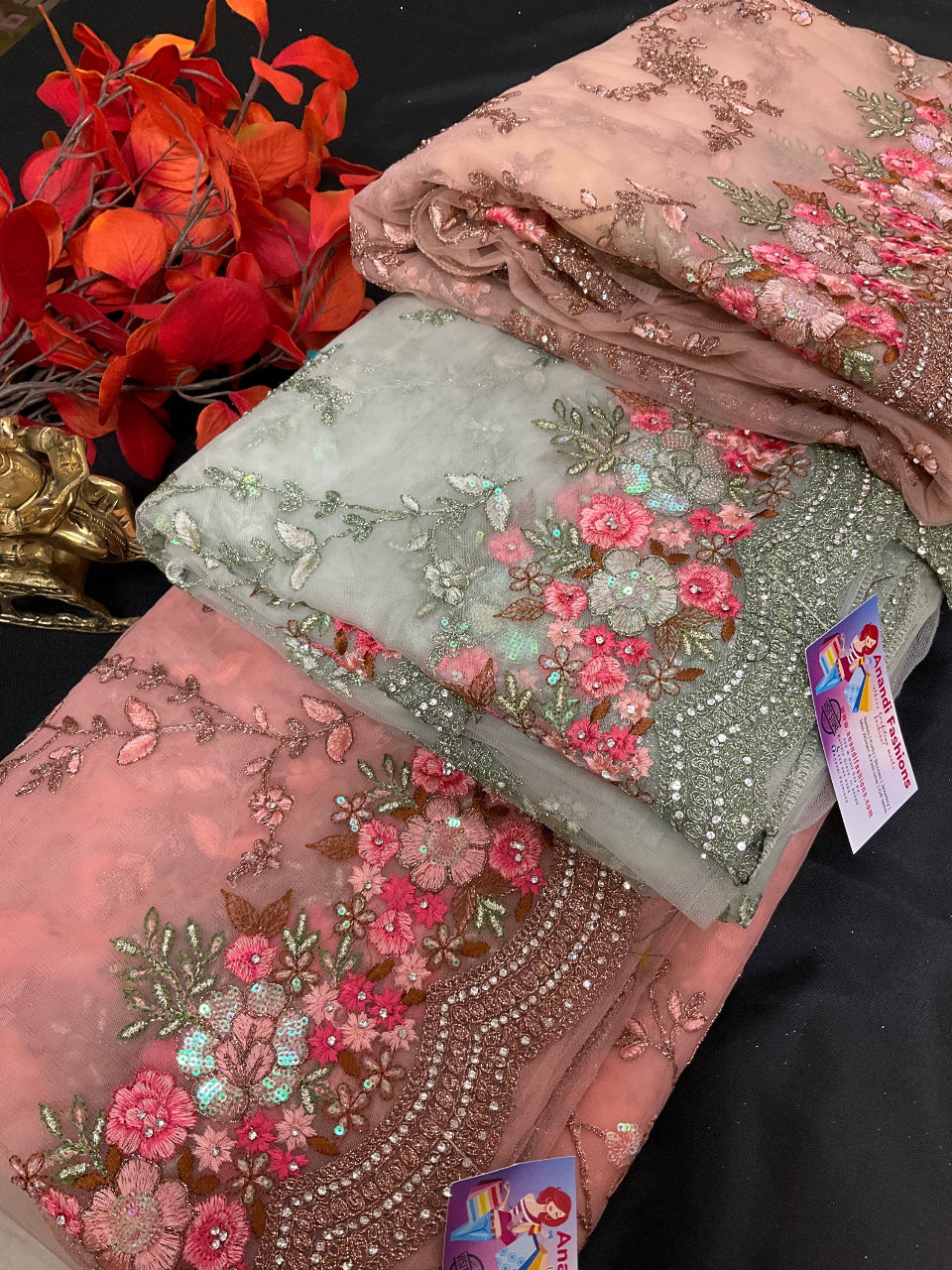 embroidery party wear saree - Net heavy embroidery saree image 0