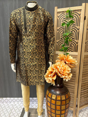 Black - Stunning and Attractive Men’s Silk Kurta Pajama Set- Size 36