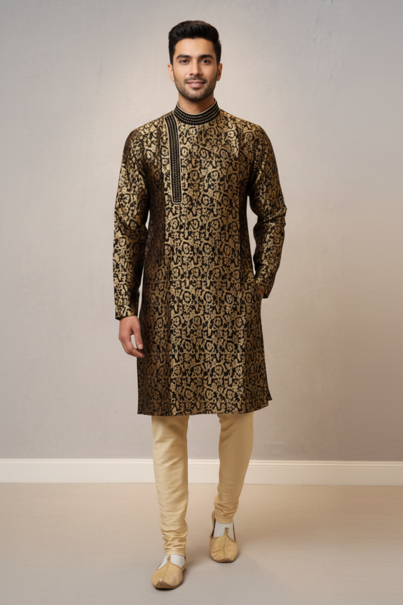 Black - Stunning and Attractive Mens Silk Sherwani Set- Size 36