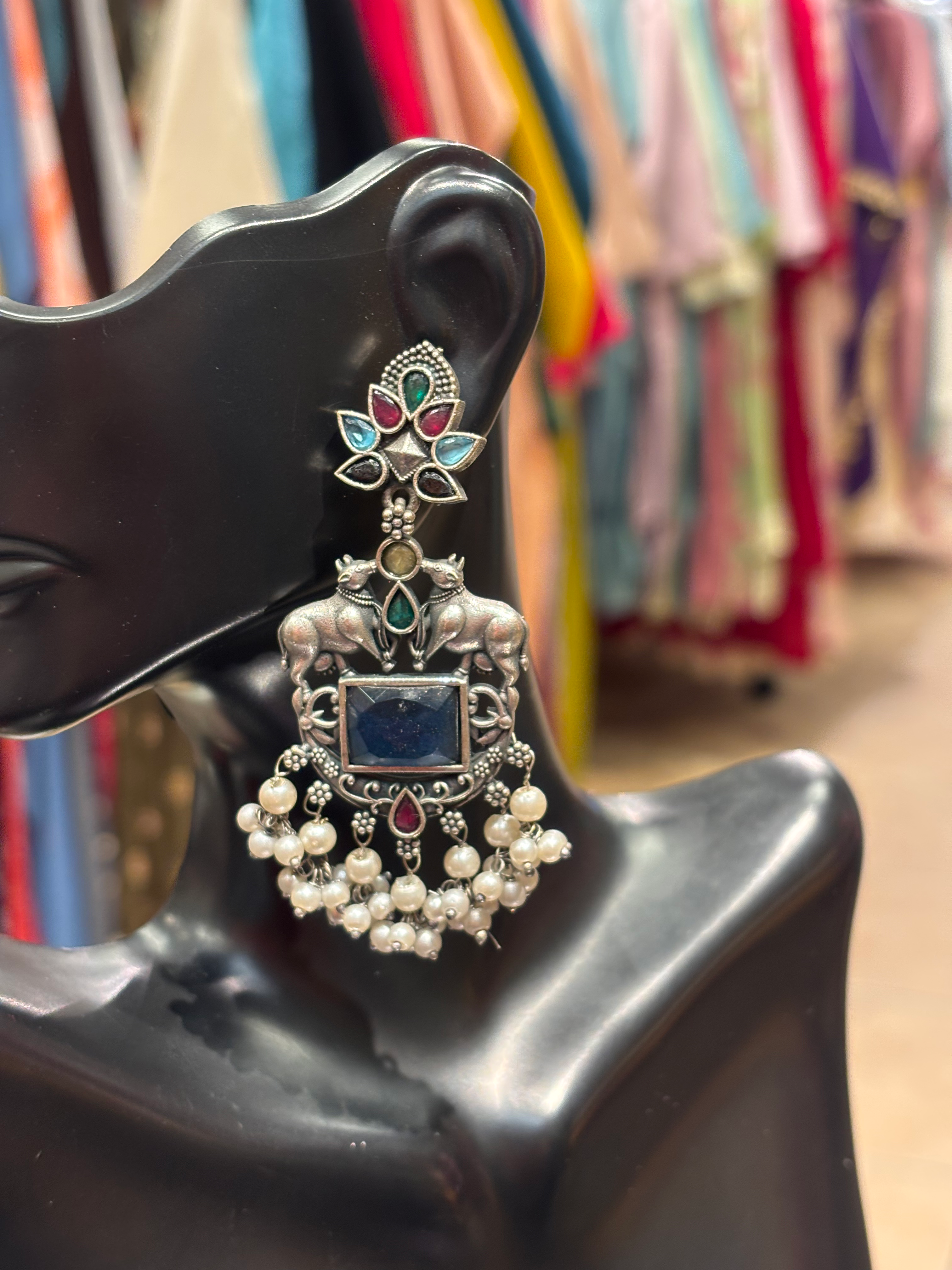 Premium Quality Oxidized Earrings with pearl hanging  image 1