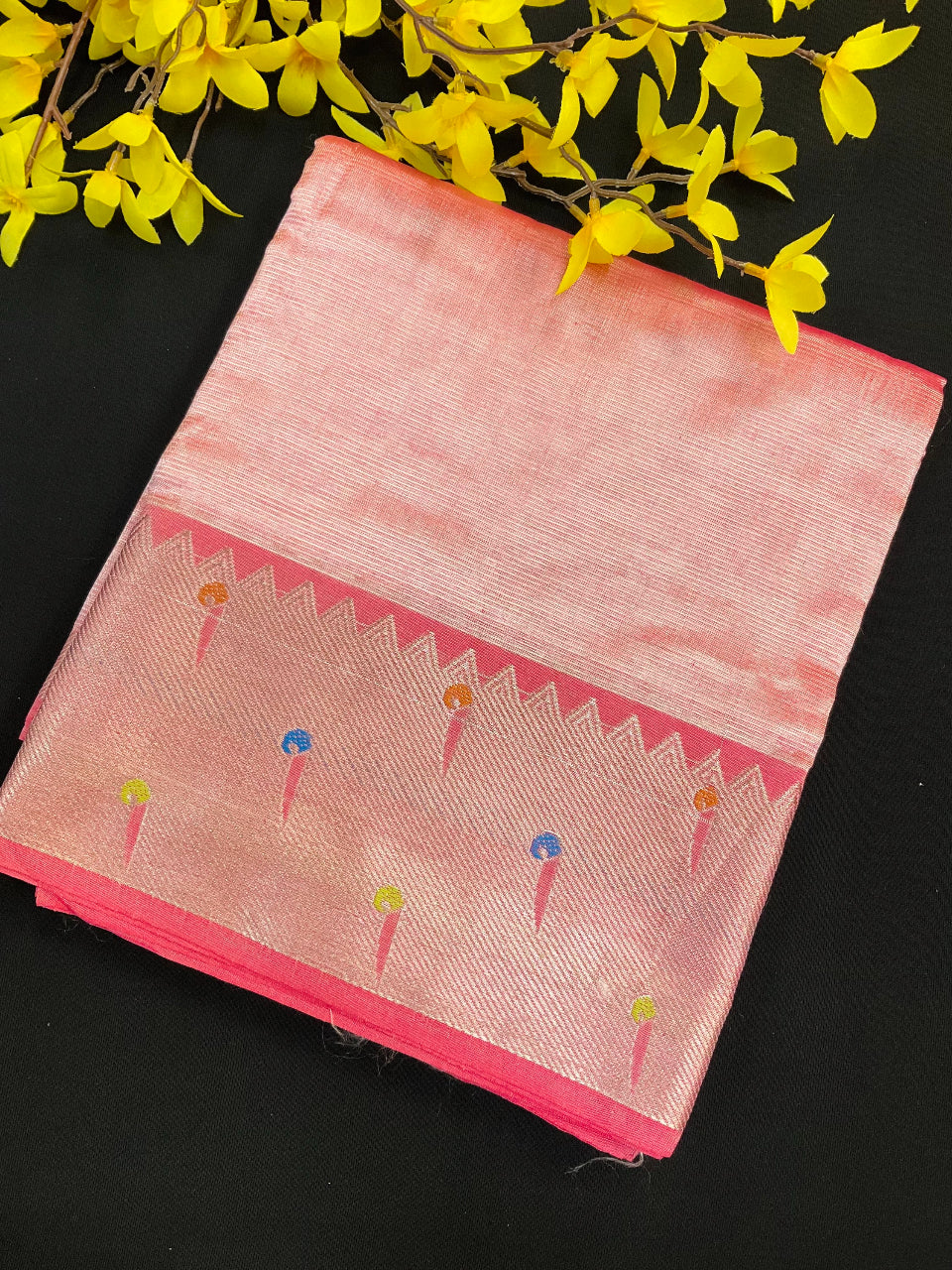 Baby Pink Mangalagiri Silk Saree with Pythani Border image 0
