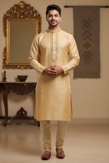 Kurta Pajama Dress - Mens Yellow kurta White Pajama