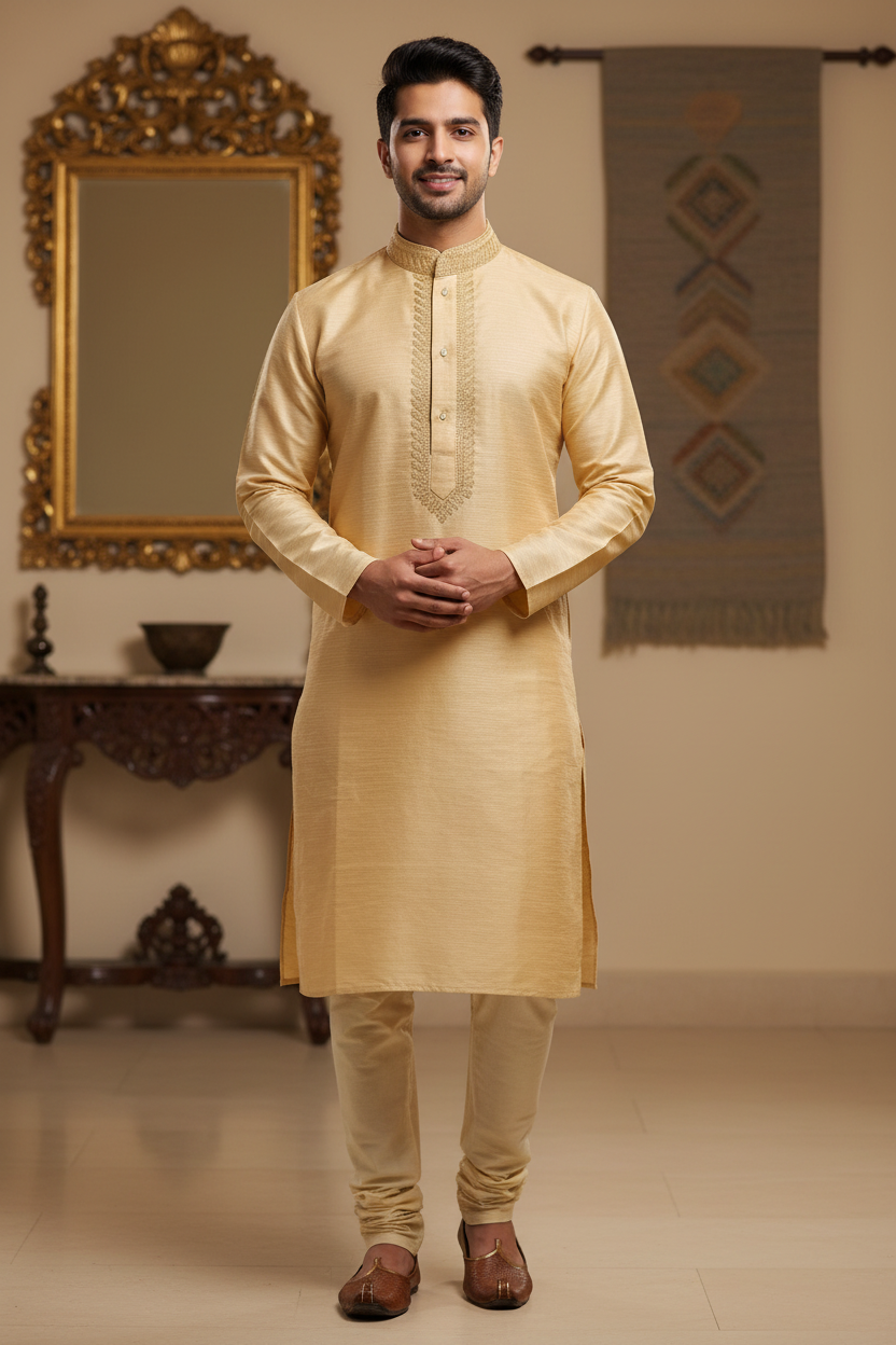 Men’s Dress Yellow White Kurta Set