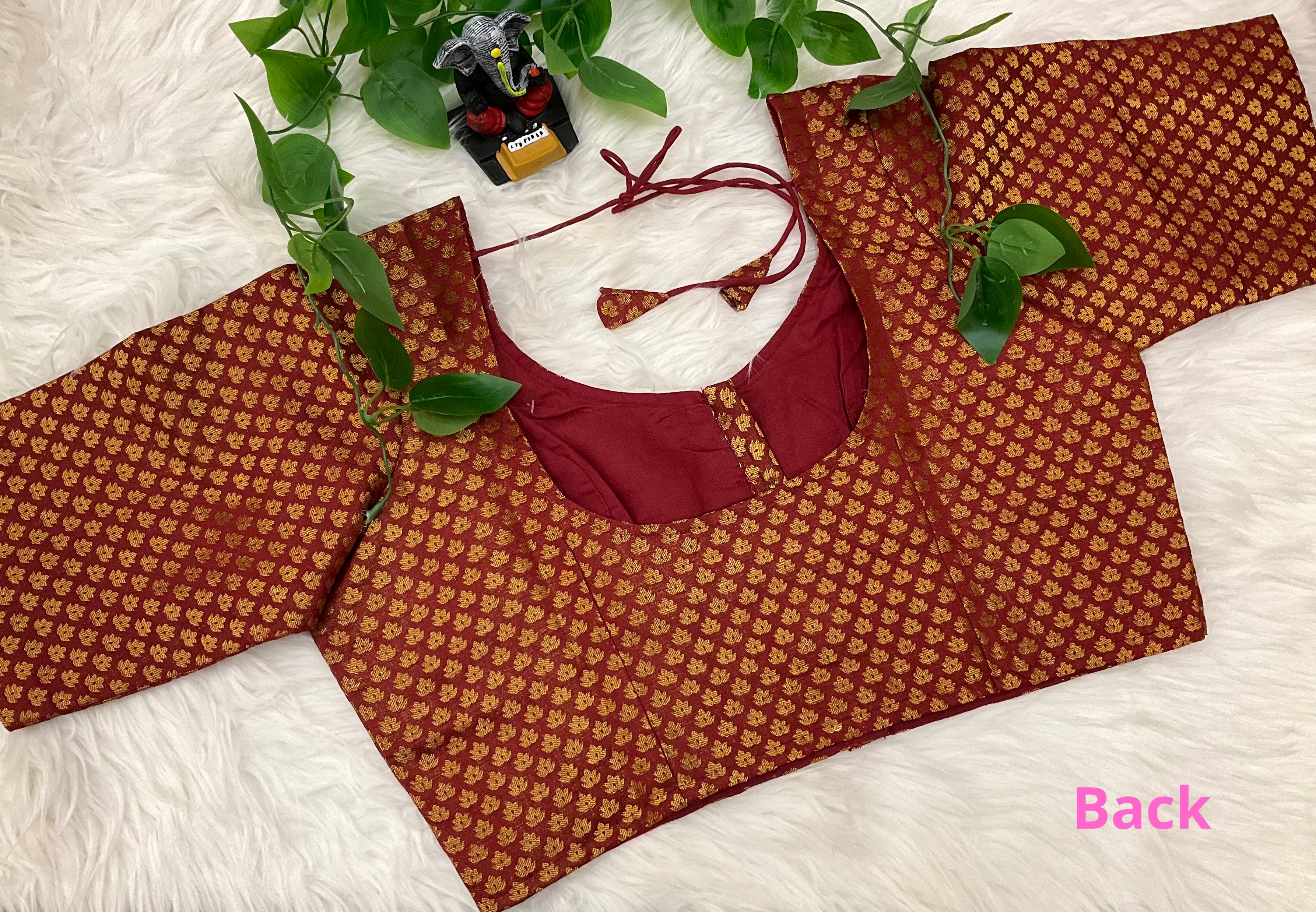 Brocade Blouse - Front opening Maroon blouse image 2