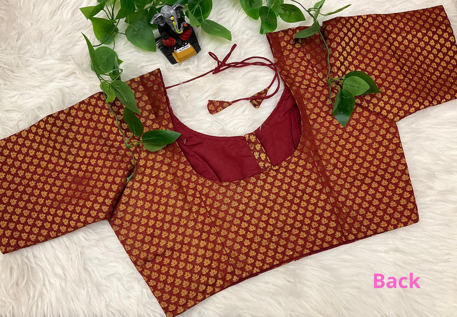 Brocade Blouse - Front opening Maroon blouse