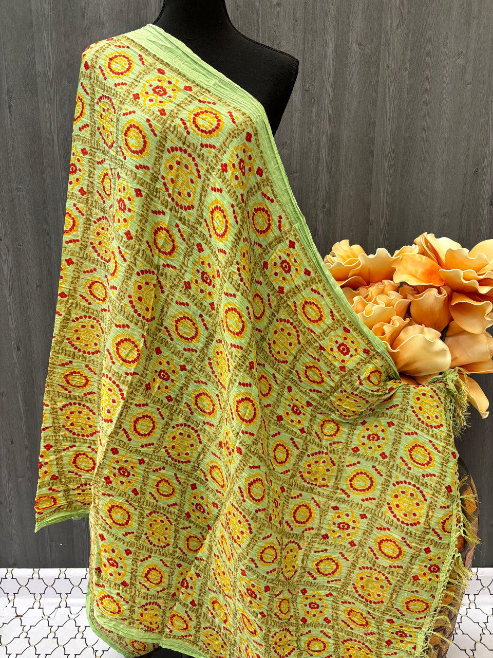 Chinon Dupatta - Colorful and stylish Crushed Chinon Dupata with Bandhani Print image 4