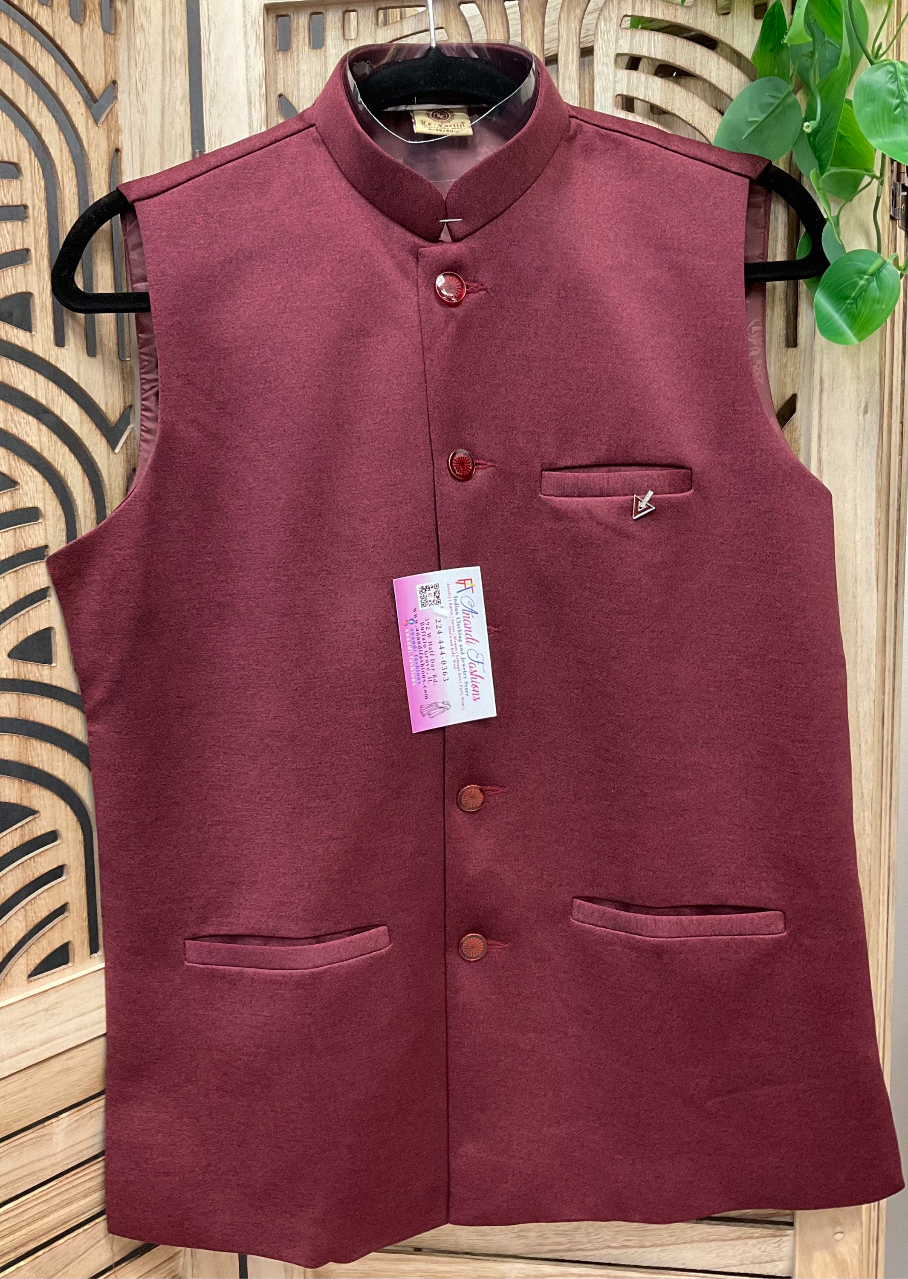 Premium Quality -Maroon Color Modi Jacket with Pockets image 0