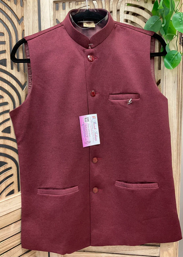 Premium Quality Maroon Modi Jacket with Pockets - Ethnic Wear
