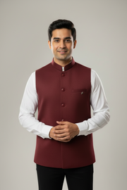 Men’s Maroon Modi Jacket with Pockets Ethnic Kurta Set with Modi Jacket