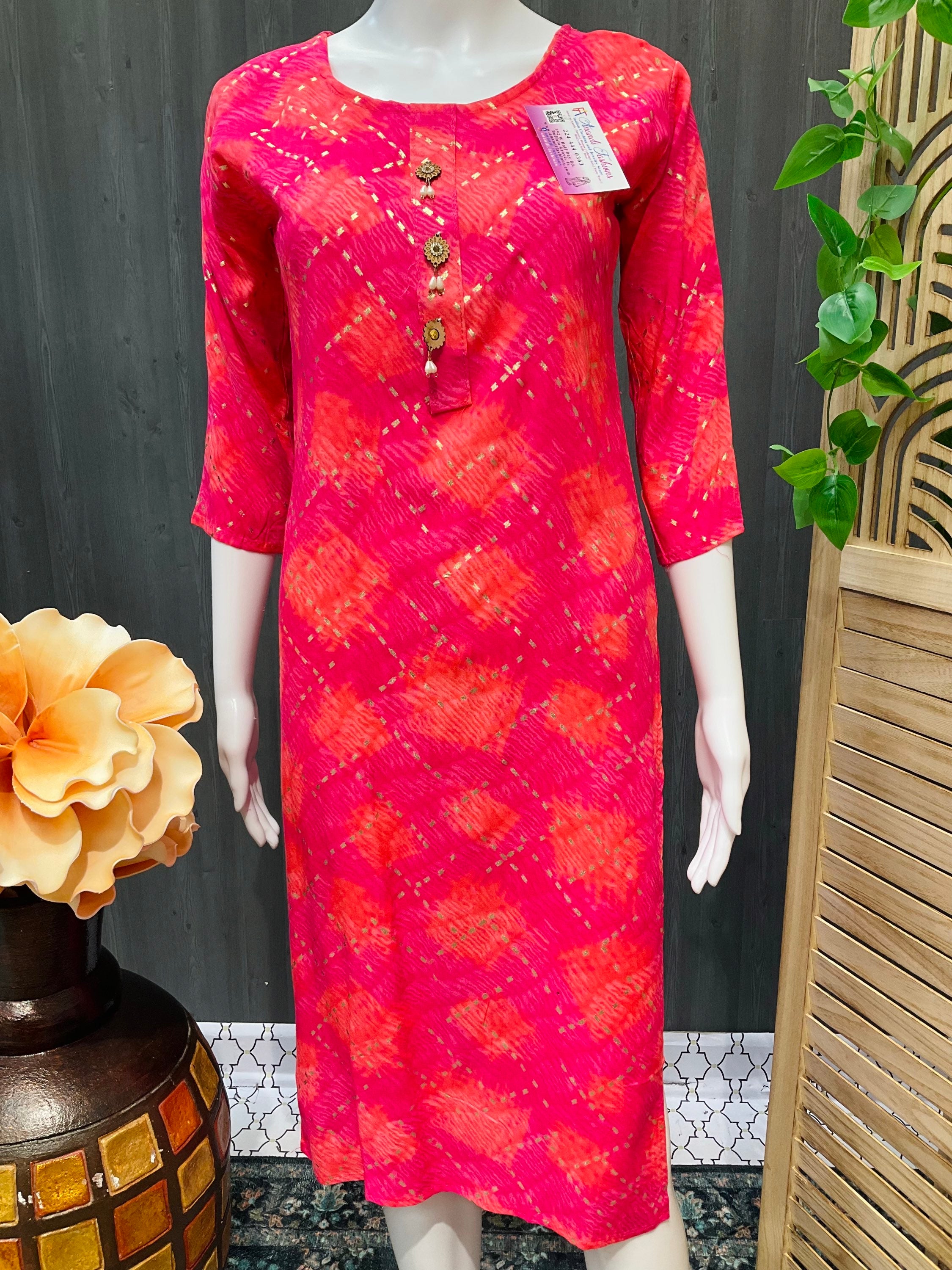 Pink - Colorful Rayon Kurti image 1