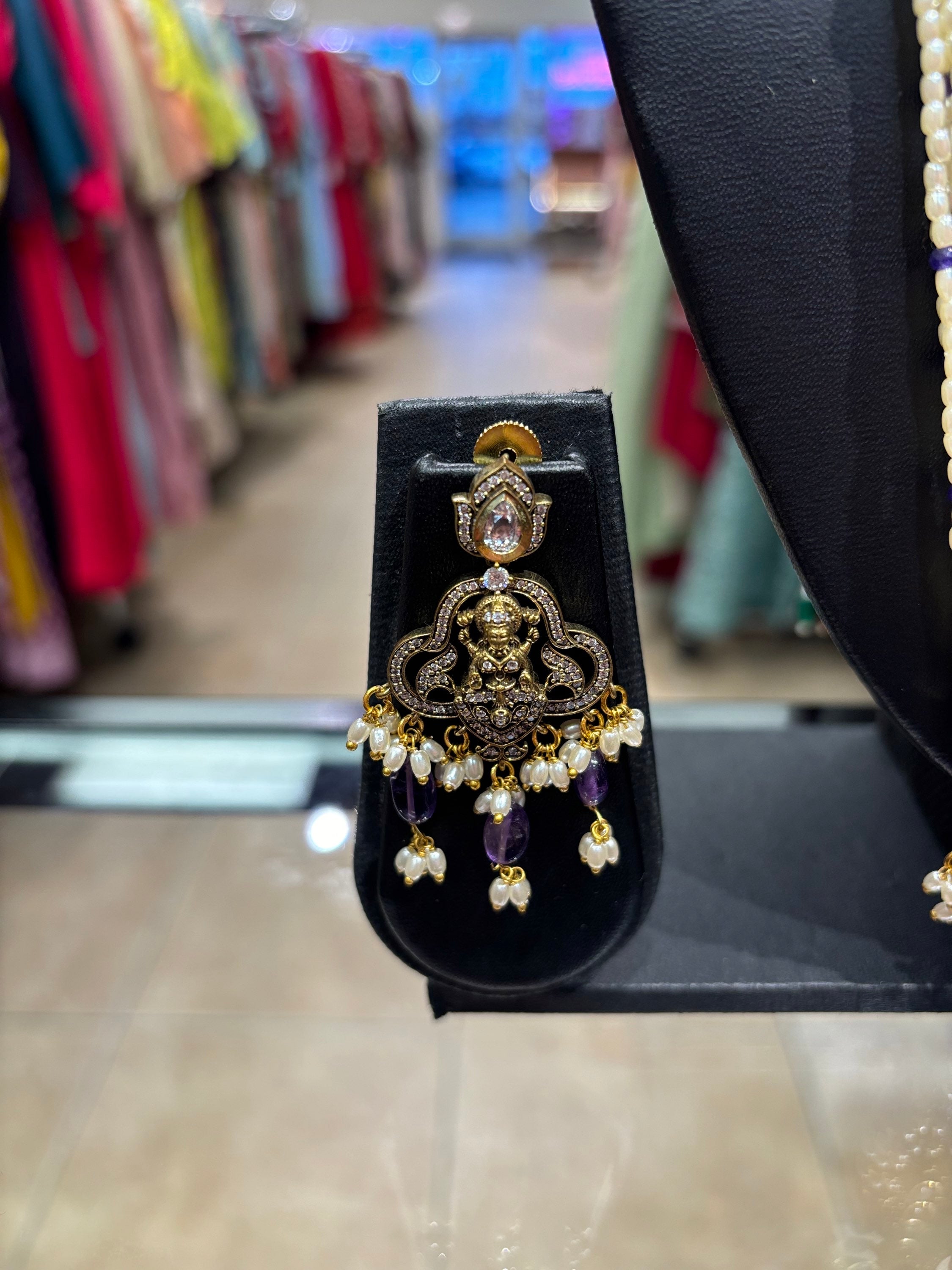 Pearl Long Necklace set with Goddess Lakshmi Pendant set image 2