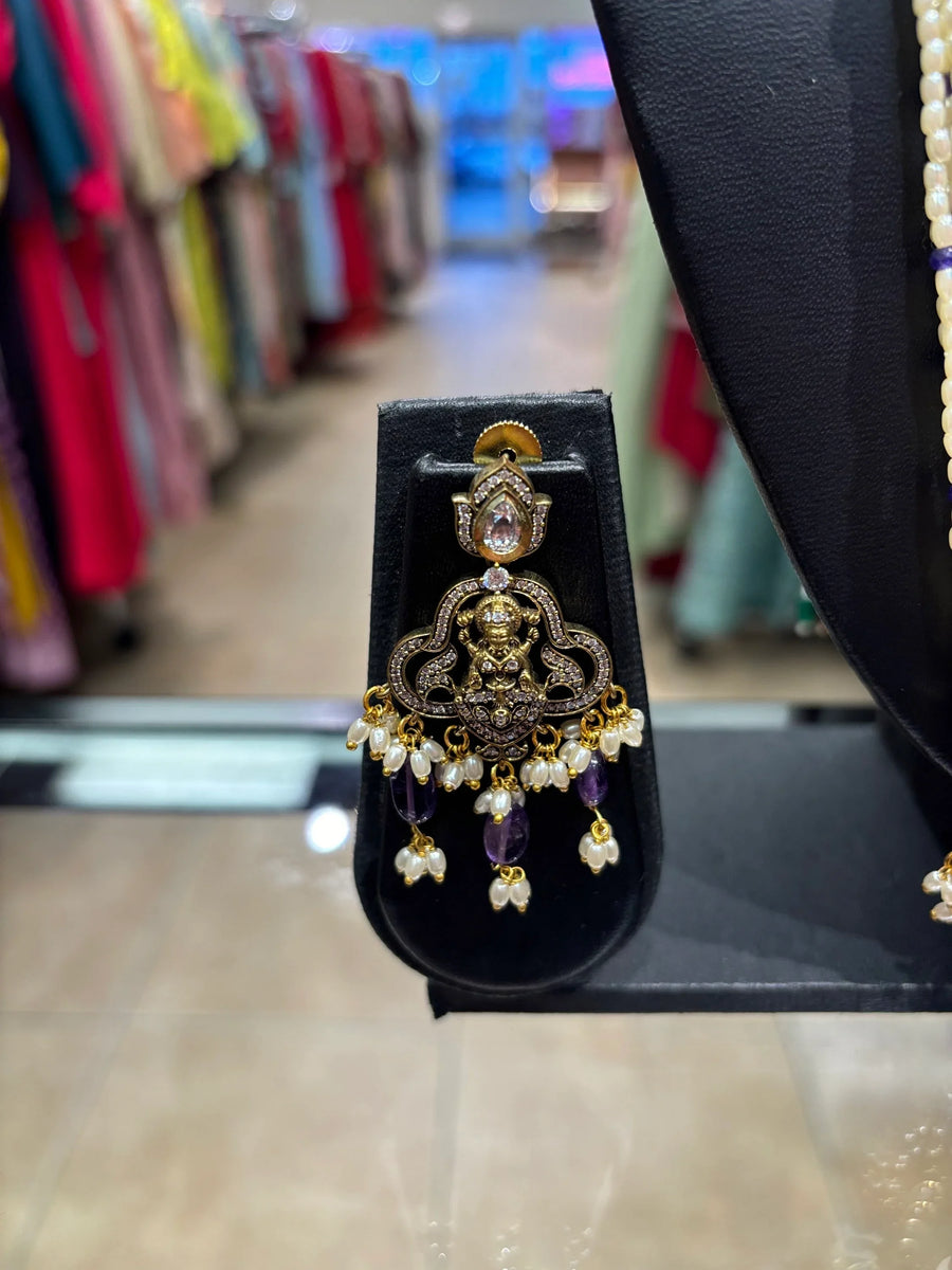 Pearl Long Necklace set with Goddess Lakshmi Pendant set