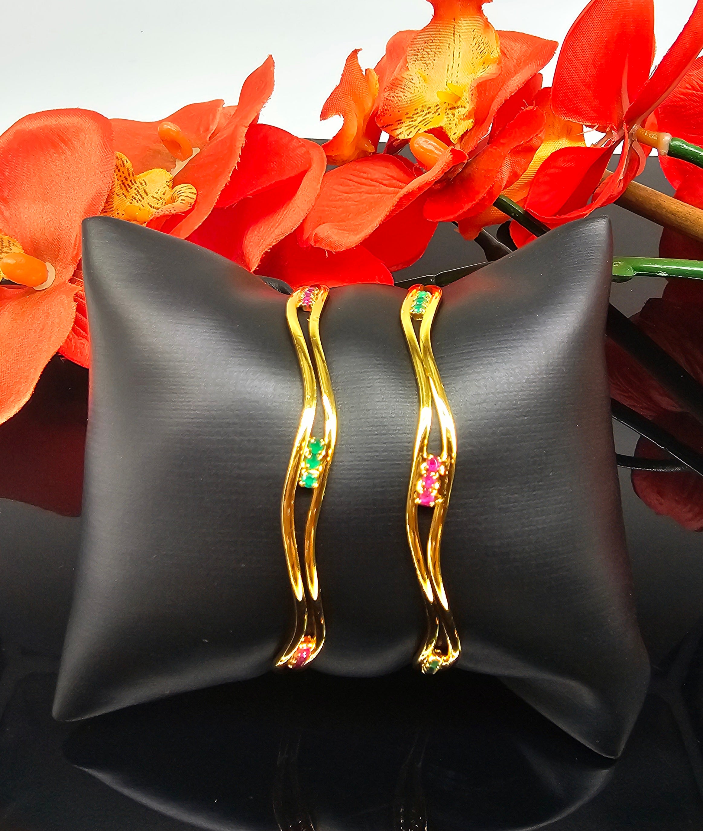 Bangles of India - Wavy Bangles with Stones- set of 2 bangles- Size 2.4 image 0